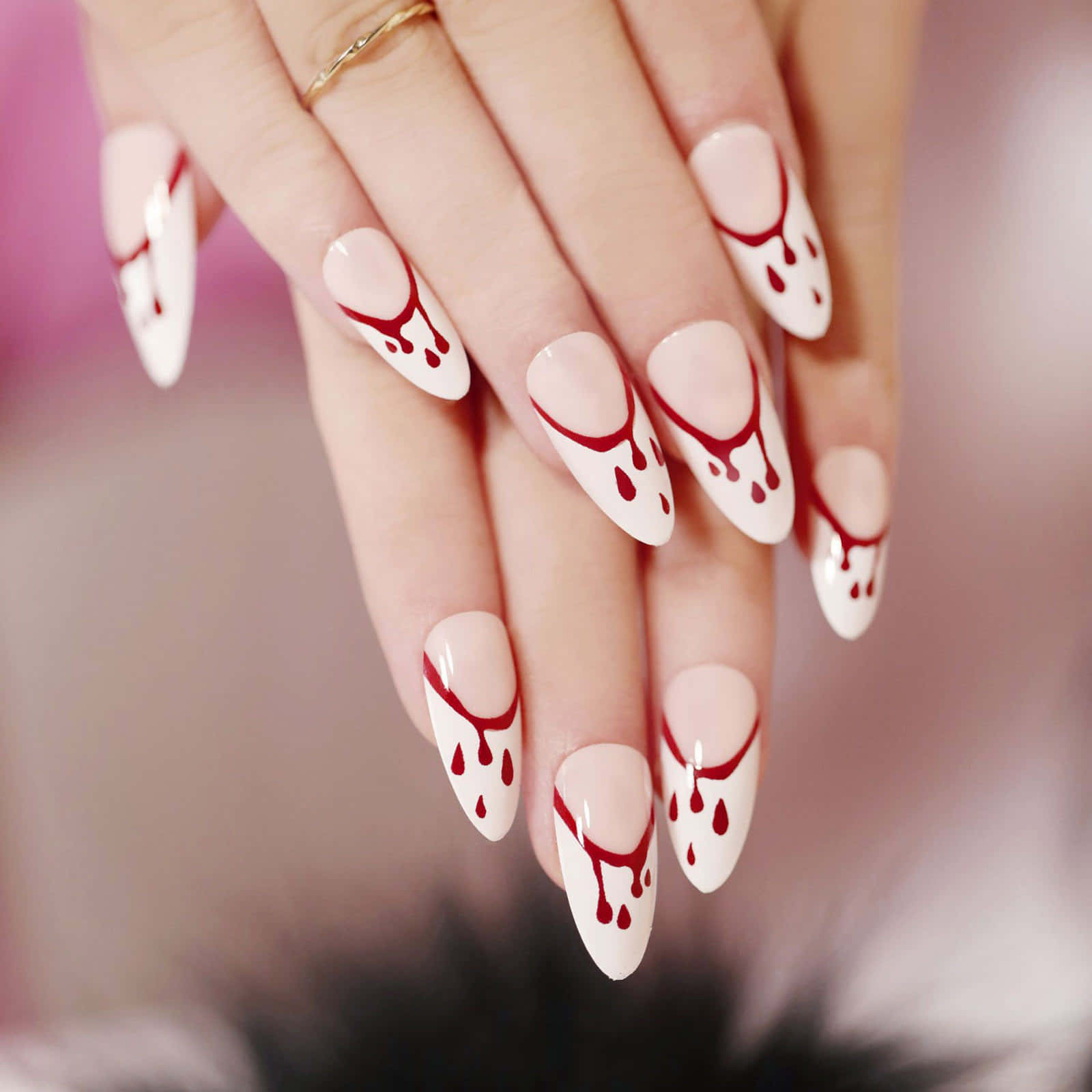Halloween nail art, white stiletto nails, red dripping paint designs, HD Desktop Wallpaper