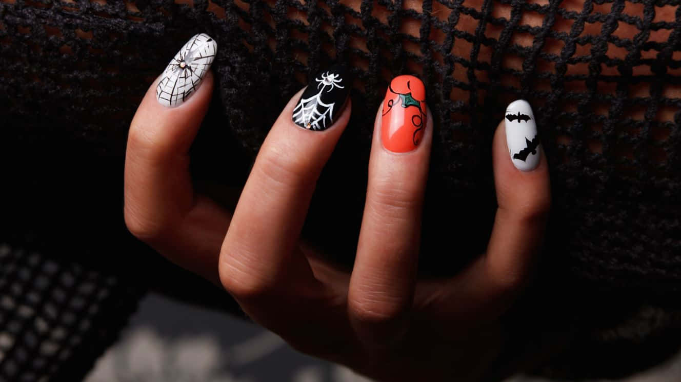 Halloween nail art, spiders, bats, HD Desktop Wallpaper