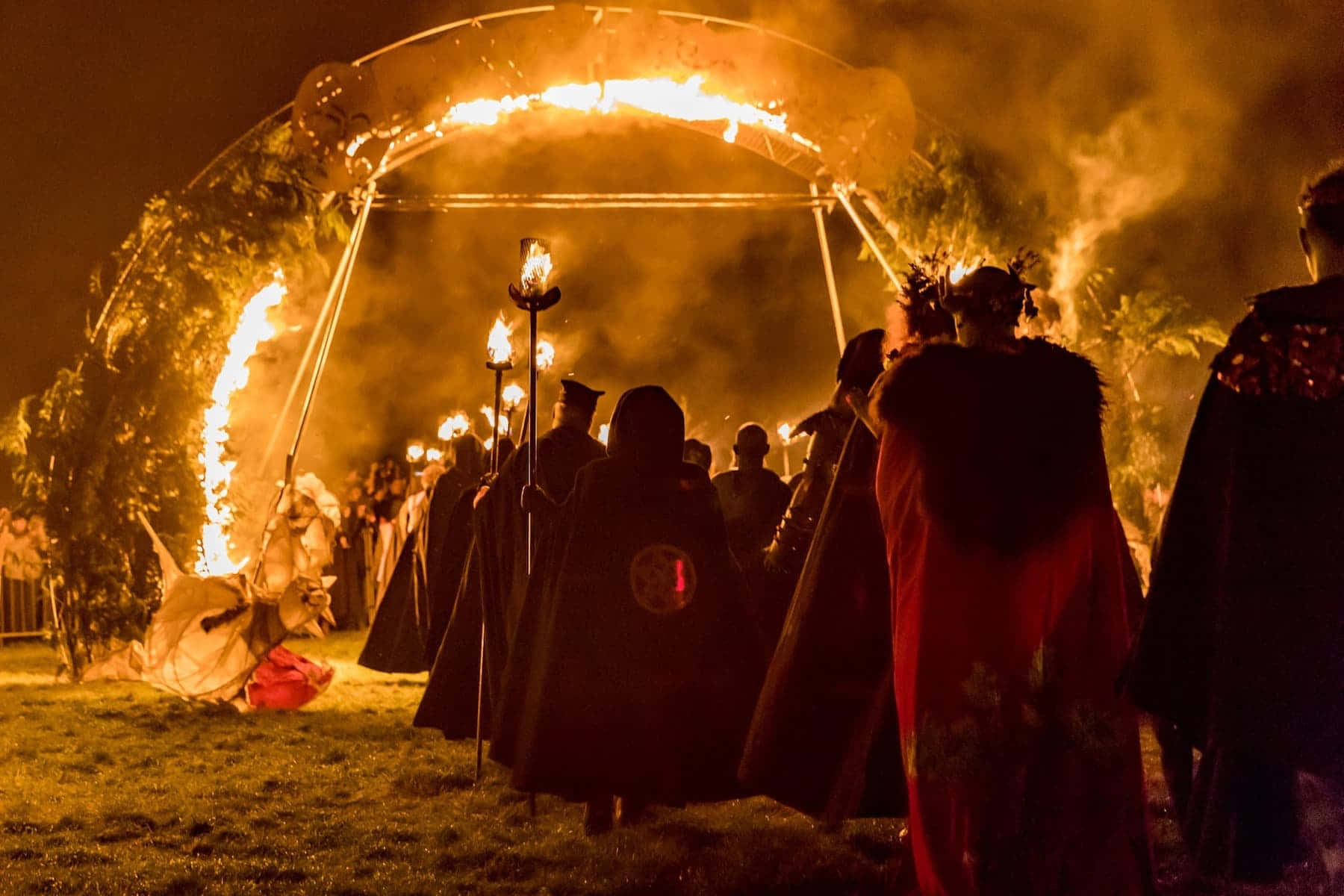 Halloween Parades, night, blazing fiery arch, HD Desktop Wallpaper