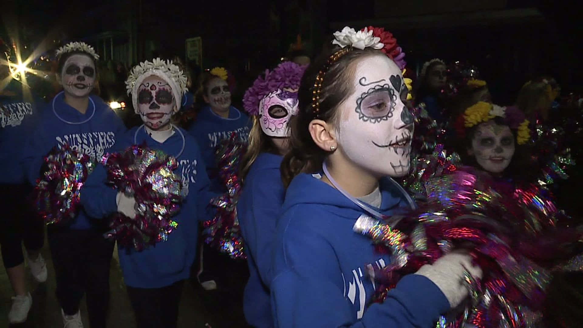 Halloween Parades, blue hoodies, sugar skull makeup, Full HD Desktop Wallpaper
