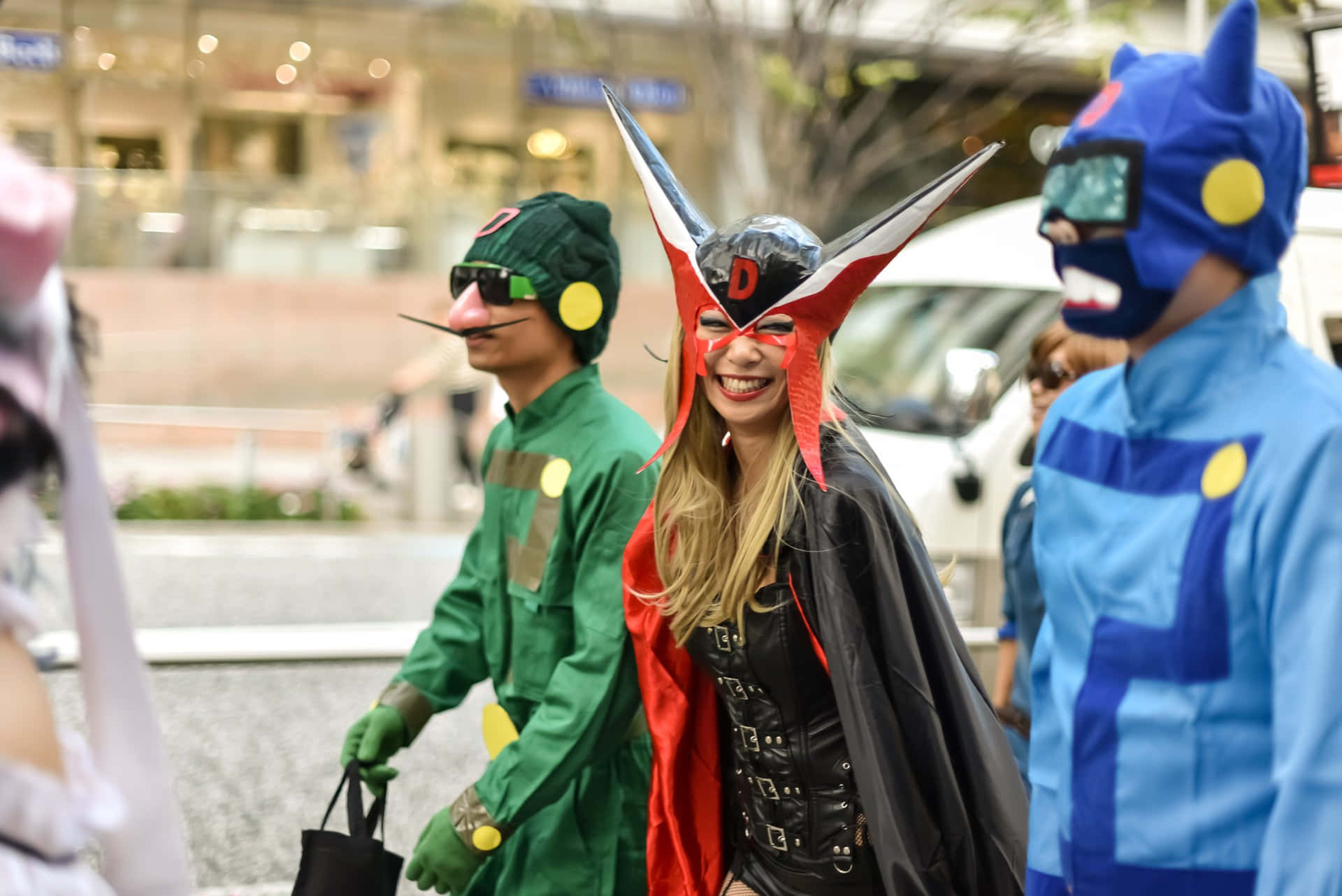 Halloween Parades, anime costumes, bustling city street, Full HD Desktop Wallpaper