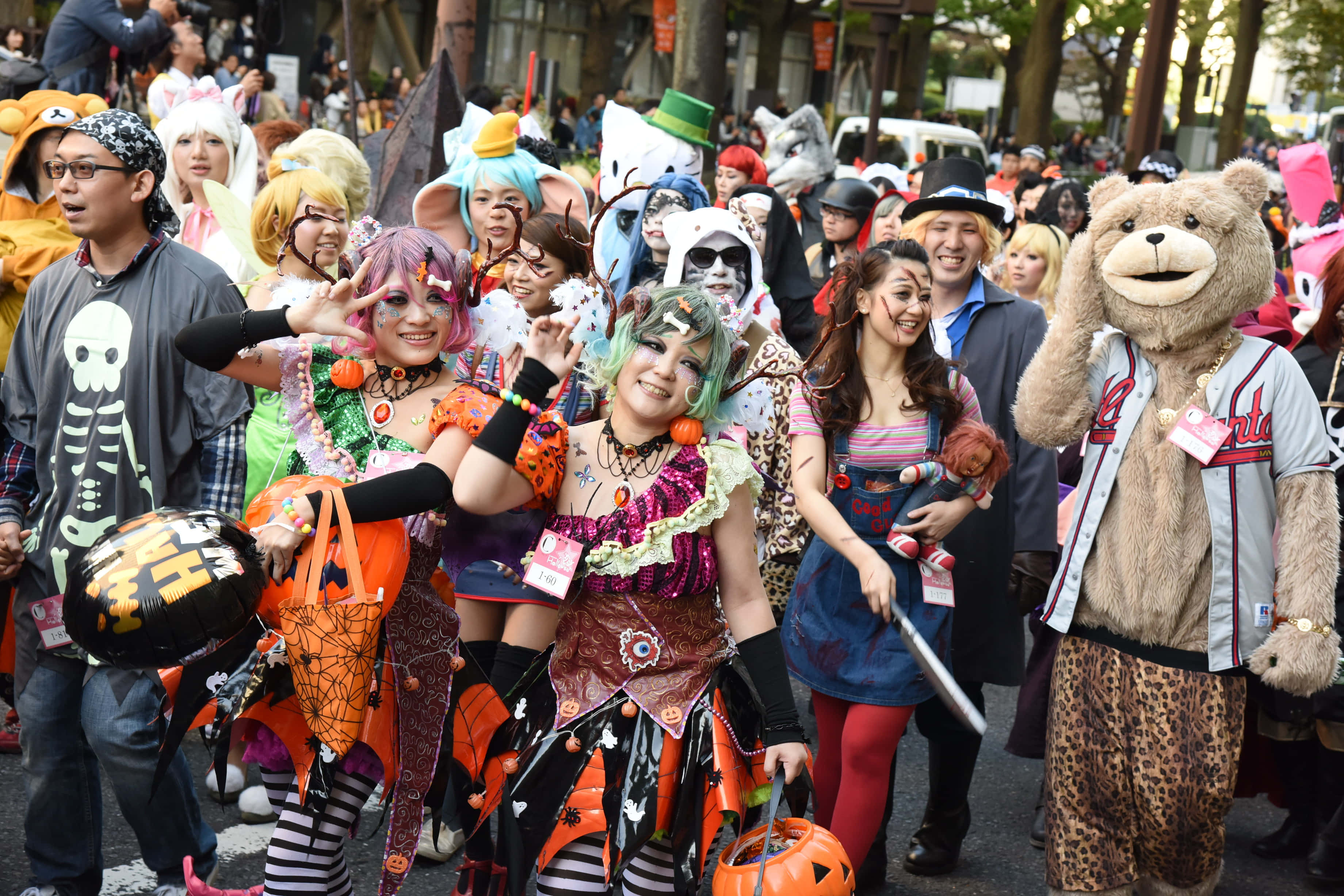 Halloween Parades, city street, colorful costumes, 2K Desktop Wallpaper