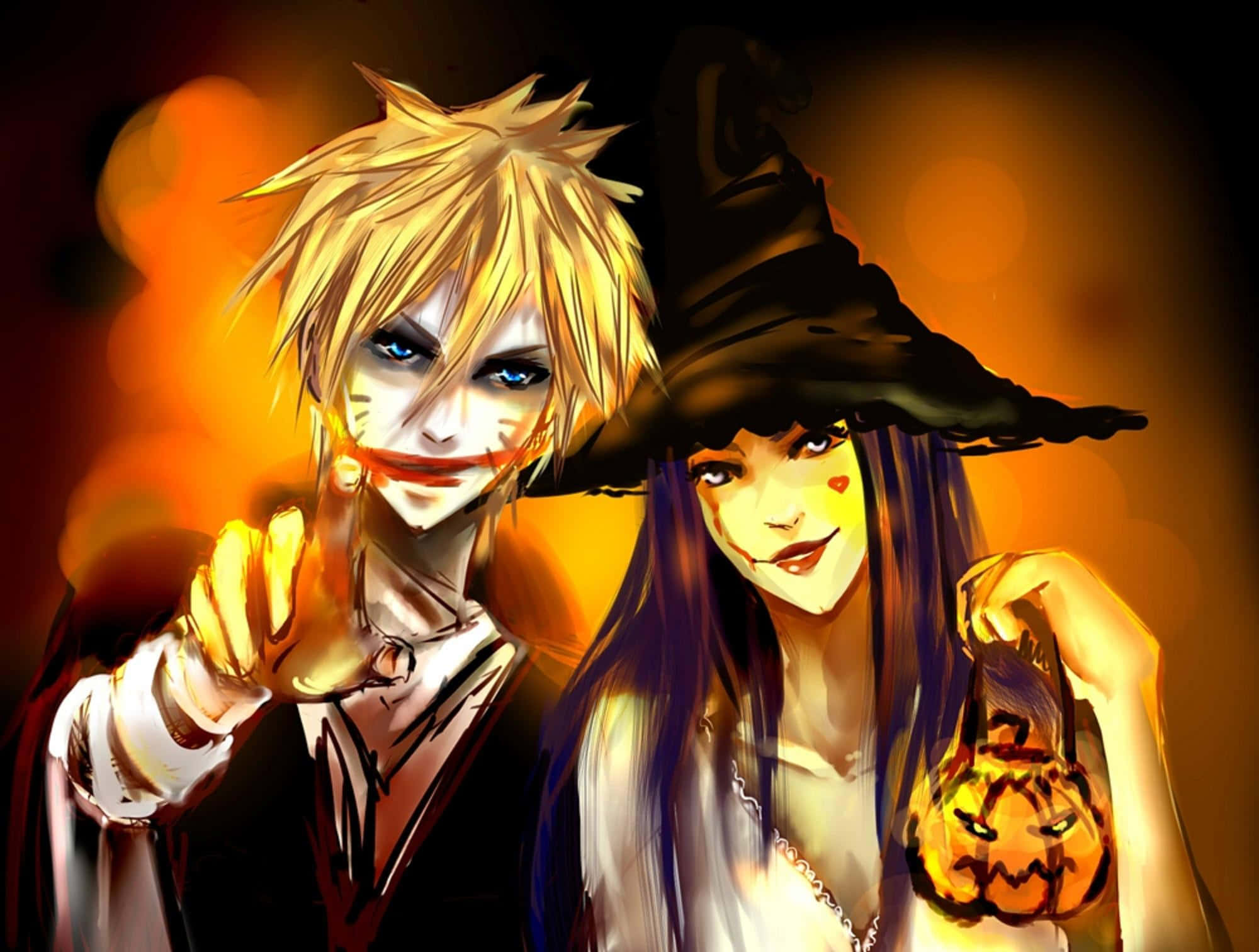Halloween, anime-style, blonde clown, Full HD Desktop Wallpaper