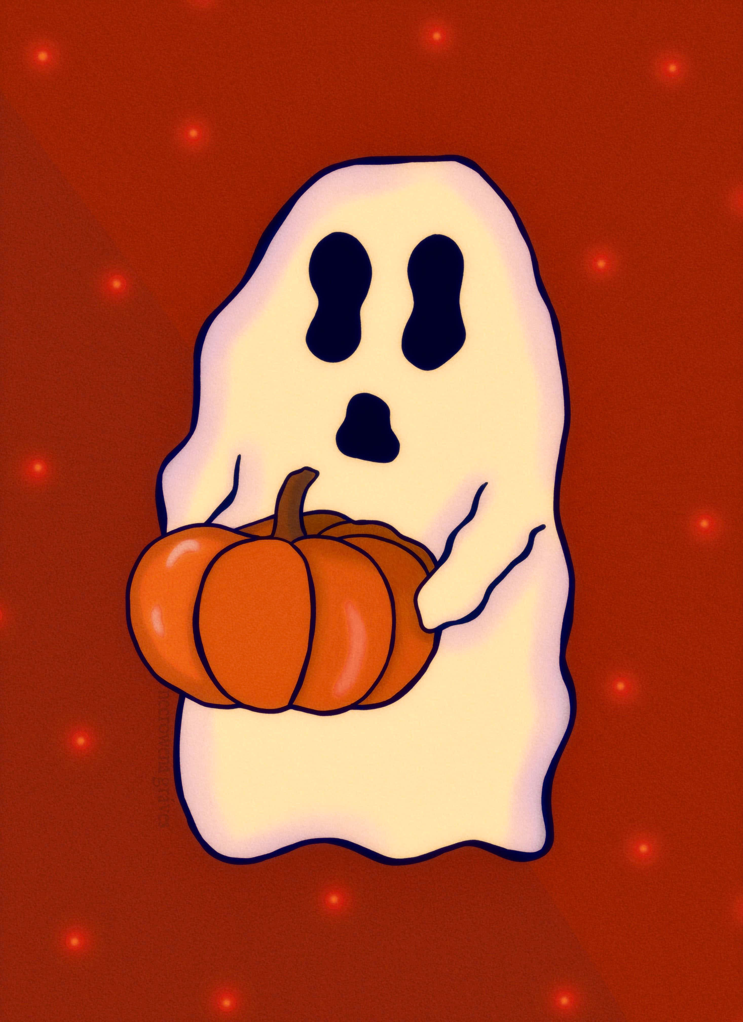 Halloween, ghost, pumpkin, 4K Phone Wallpaper