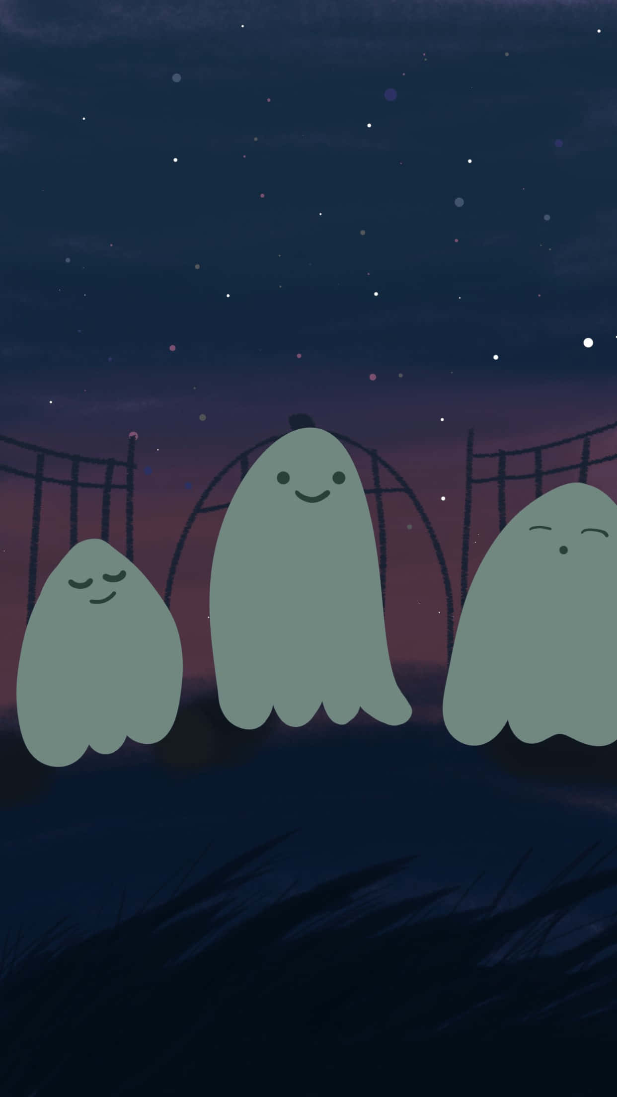 Halloween Ghost Trio Aesthetic Pfp, three cute smiling ghosts, starry twilight sky, Full HD Phone Wallpaper