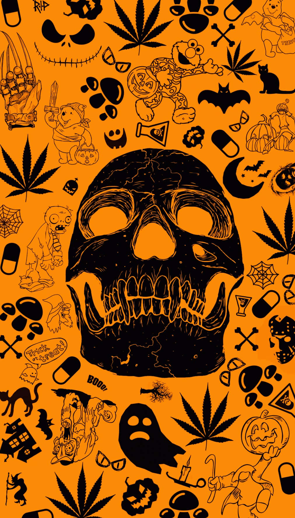 Halloween Collage Skull Aesthetic Pfp, orange, black skull, HD Phone Wallpaper
