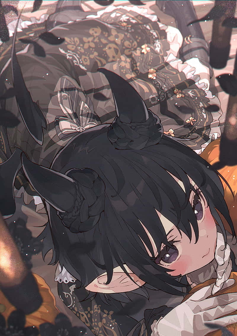 dark fantasy halloween aesthetic, anime girl, black horns, SD Phone Wallpaper