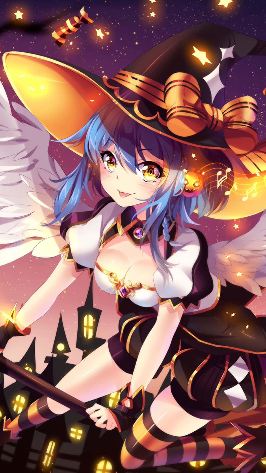 enchanted witch flight, anime witch, blue hair, Full HD Phone Wallpaper