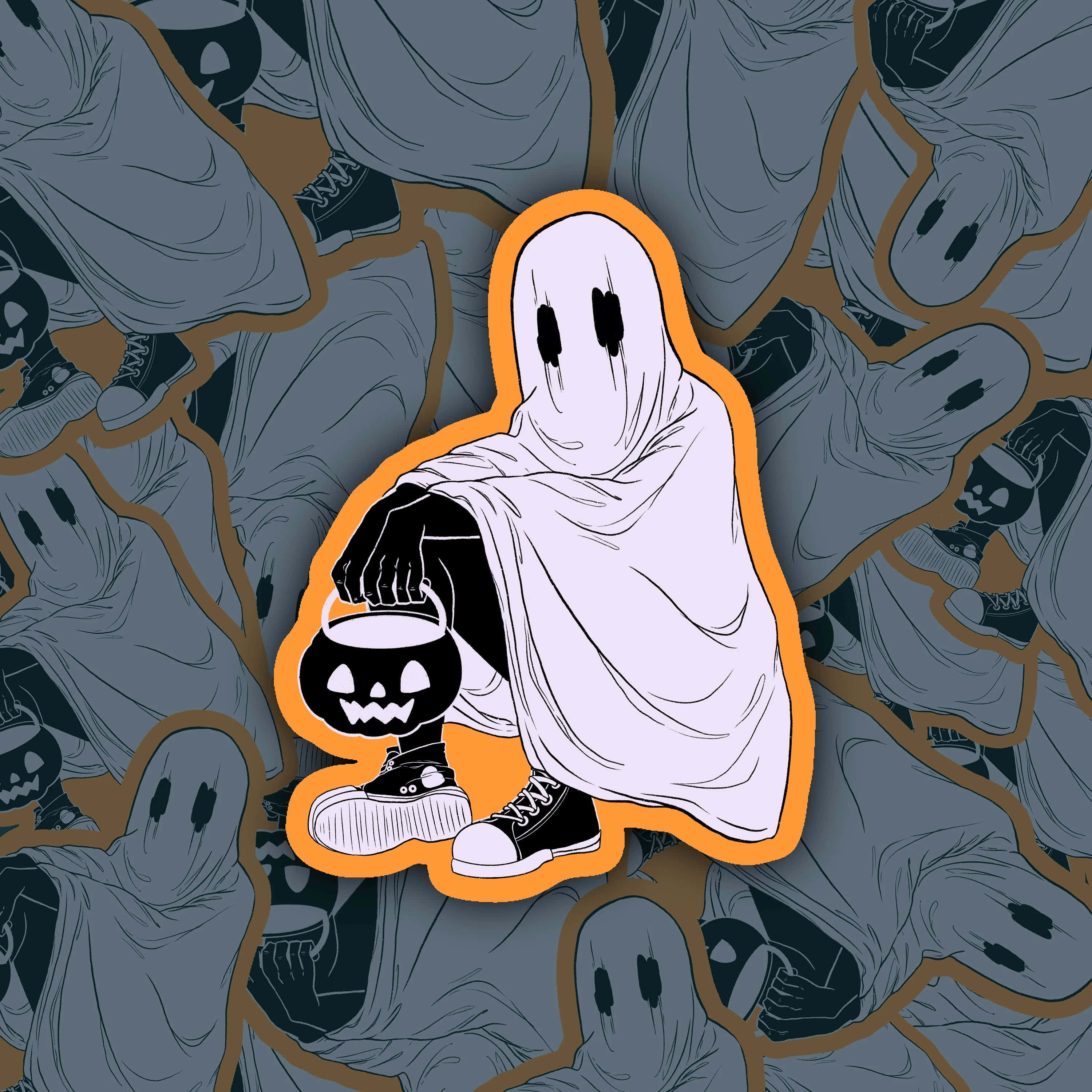 Halloween Ghost Aesthetic Pfp, cartoon ghost, white sheet, 2K Desktop Wallpaper