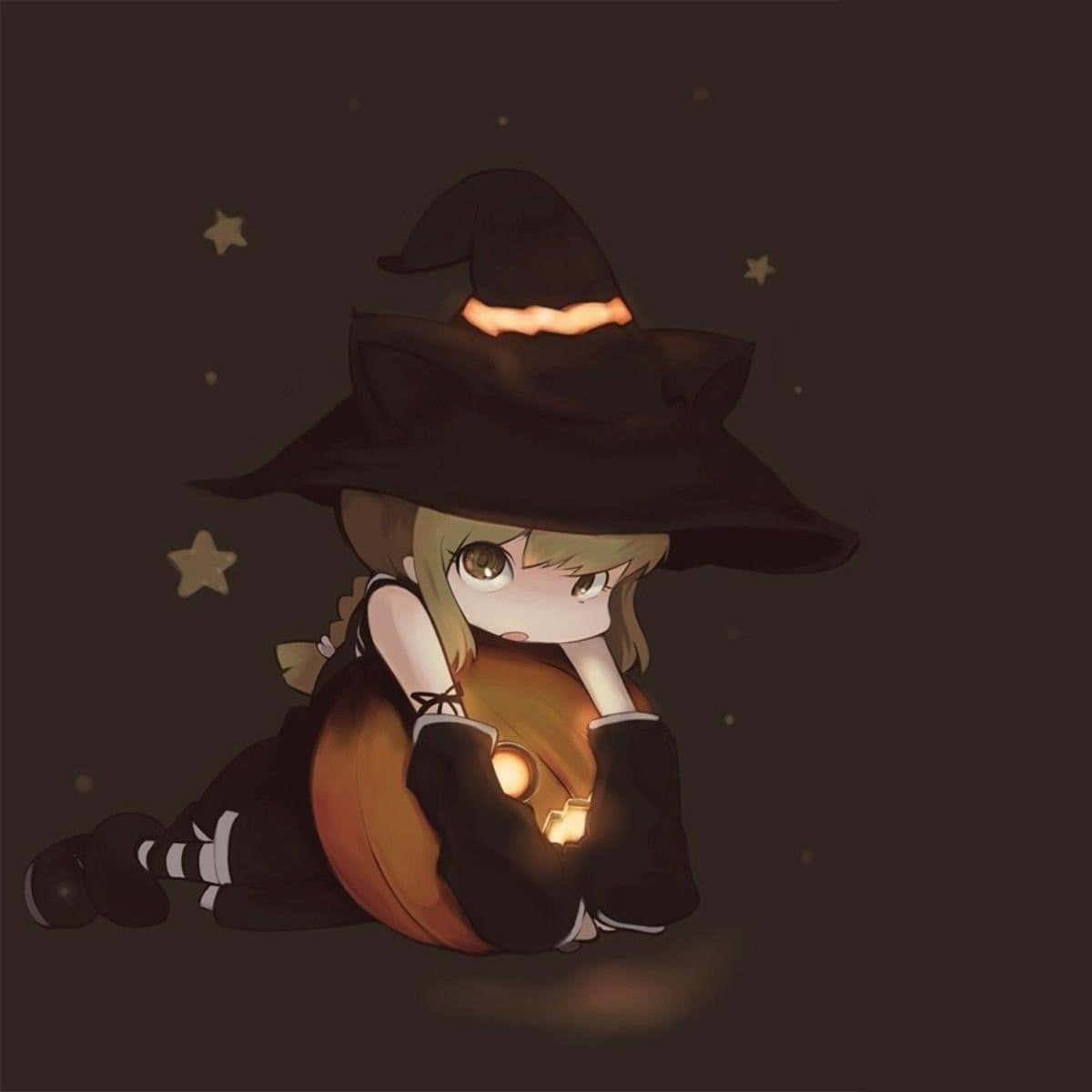 cute chibi witch, black hat, black dress, SD Desktop Wallpaper