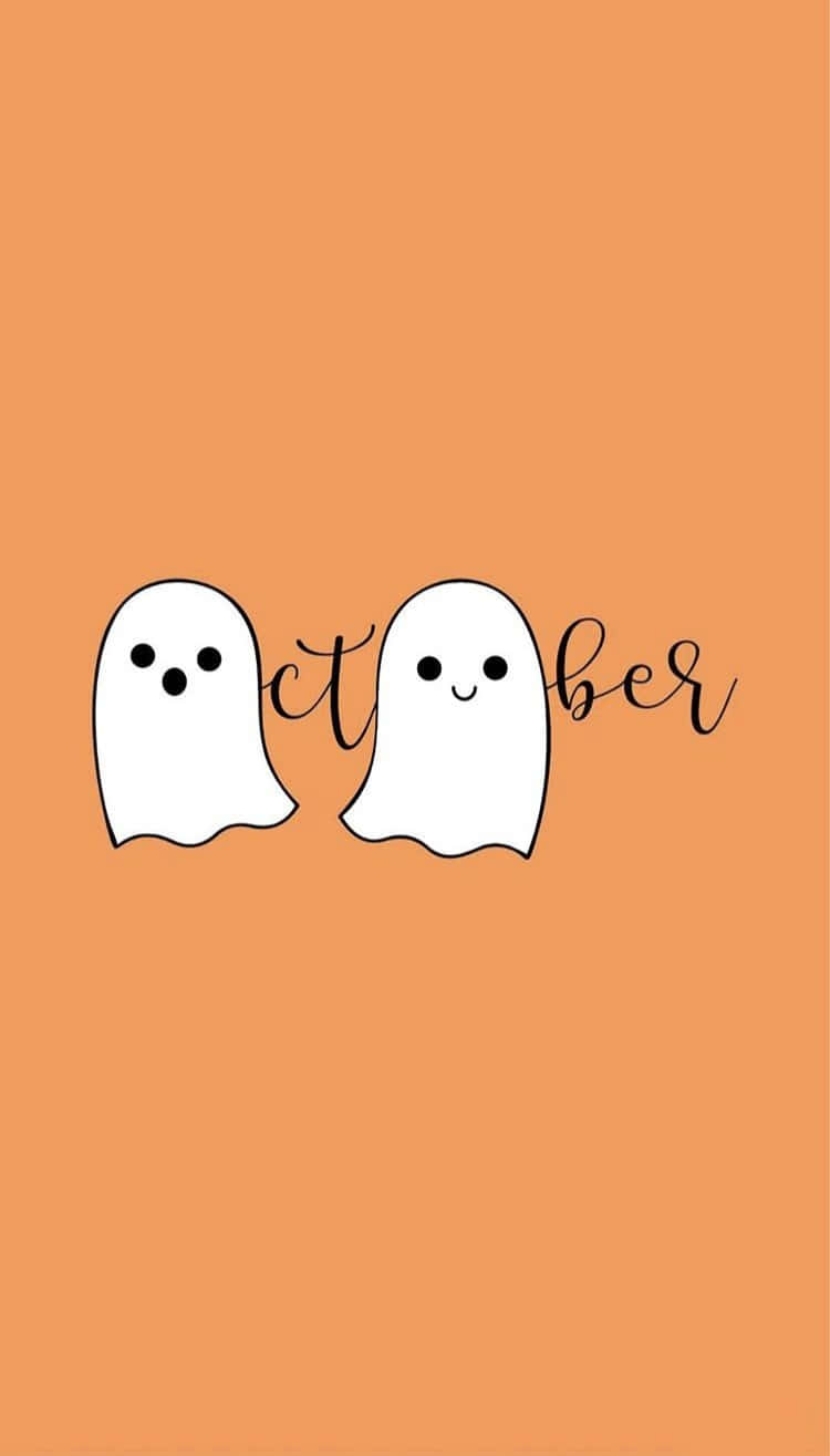 October, white cartoon ghosts, black cursive, HD Phone Wallpaper