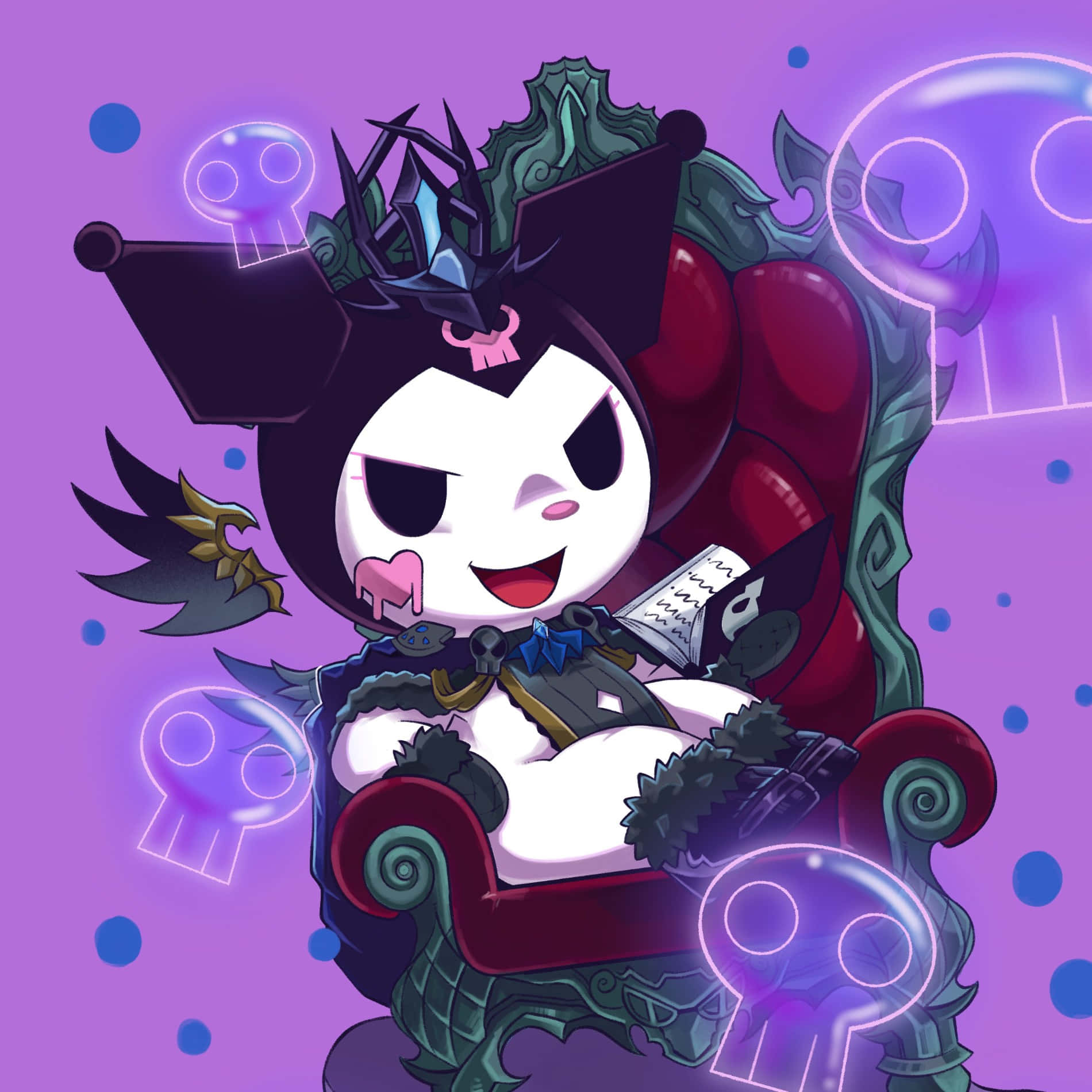 chibi-style anime girl, black crown, pink heart, HD Desktop Wallpaper