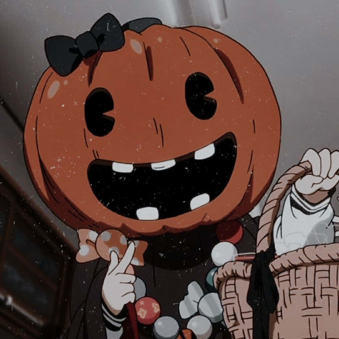 Halloween Pumpkin Head Aesthetic, cartoon pumpkin, black bow, SD Desktop Wallpaper