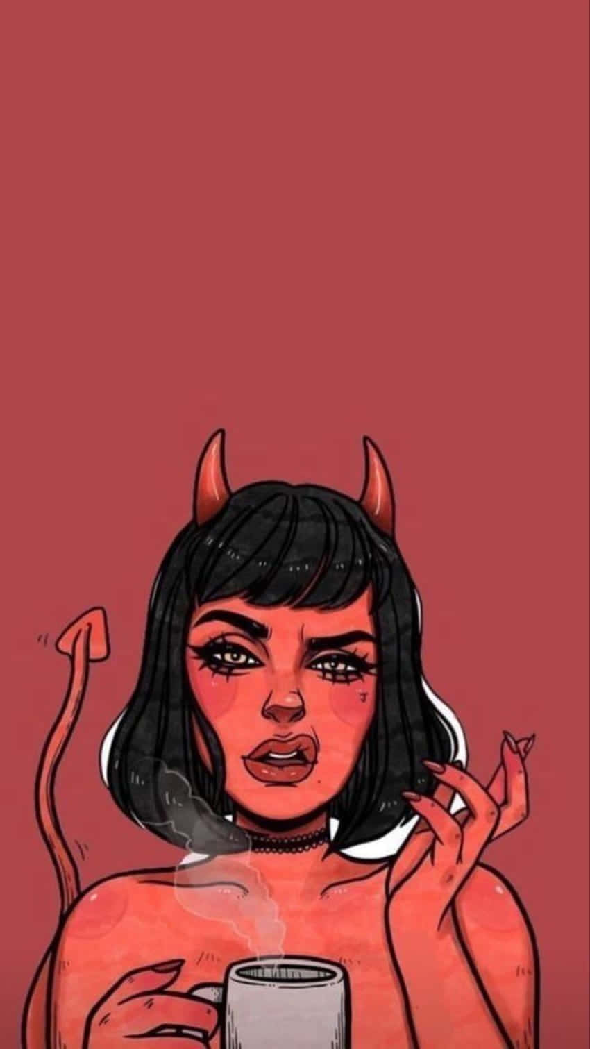 cartoon devil woman, horns, tail, HD Phone Wallpaper