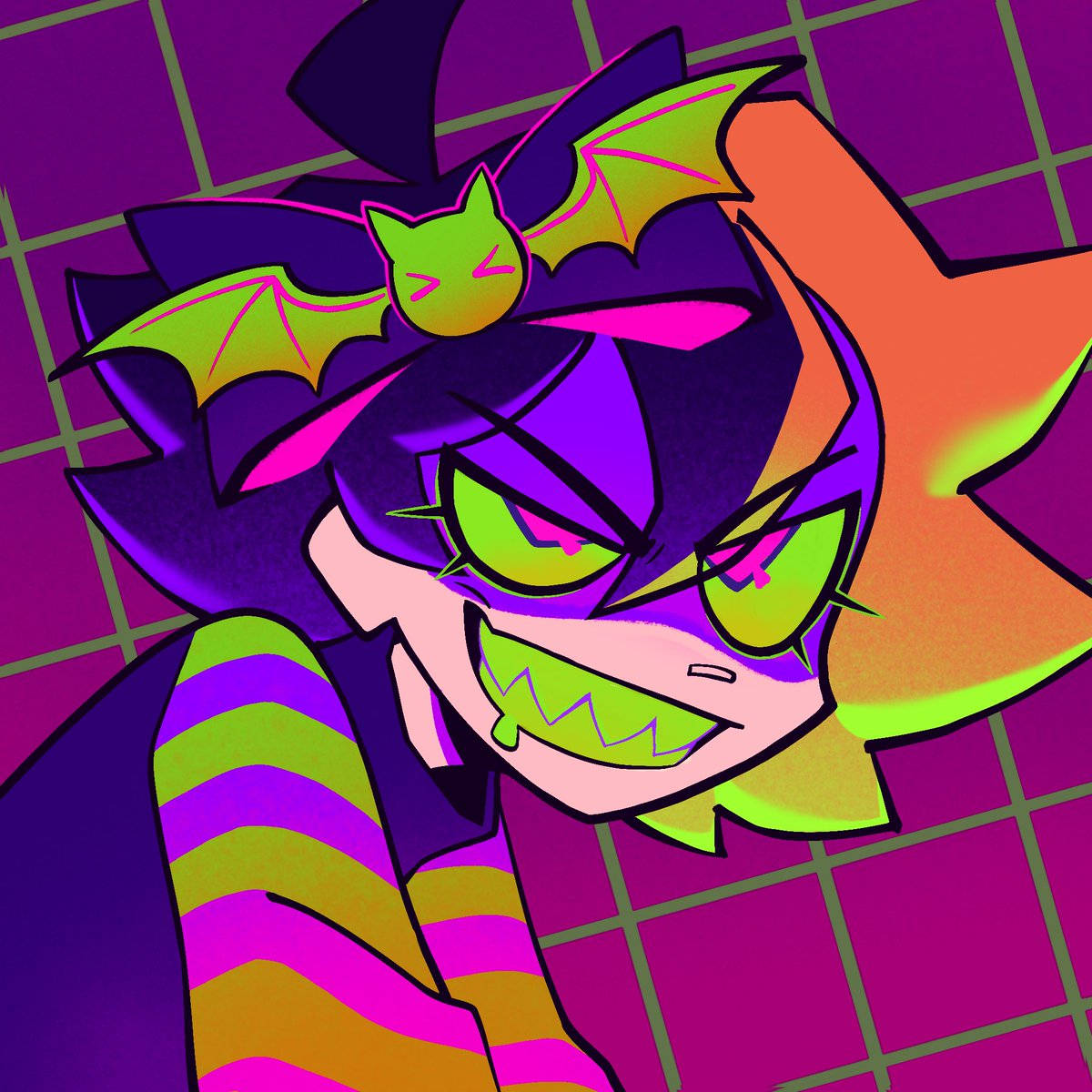 Halloween PFP, bat clip, purple hair, SD Desktop Wallpaper