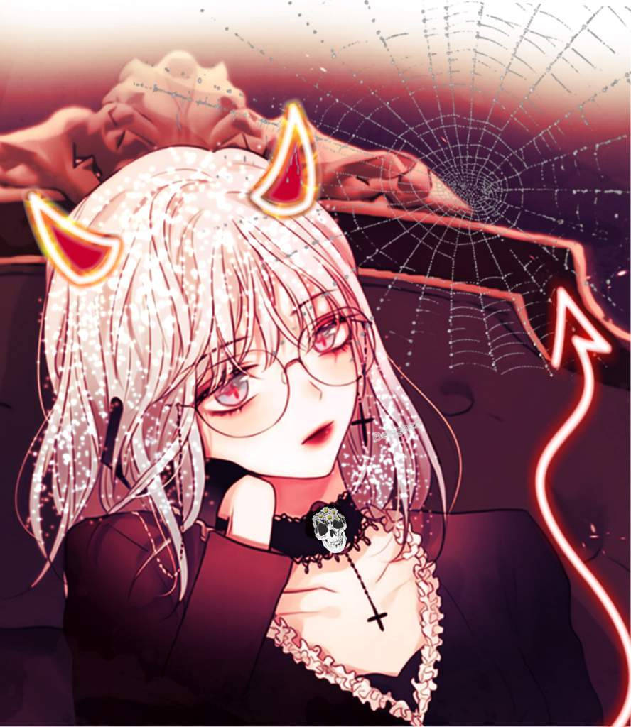 Halloween PFP, vampire woman with horns, glowing red horns, SD Phone Wallpaper