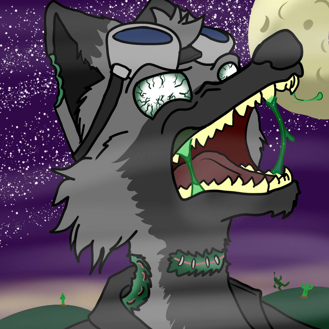 howling wolf, cracked eyes, green slime, HD Desktop Wallpaper