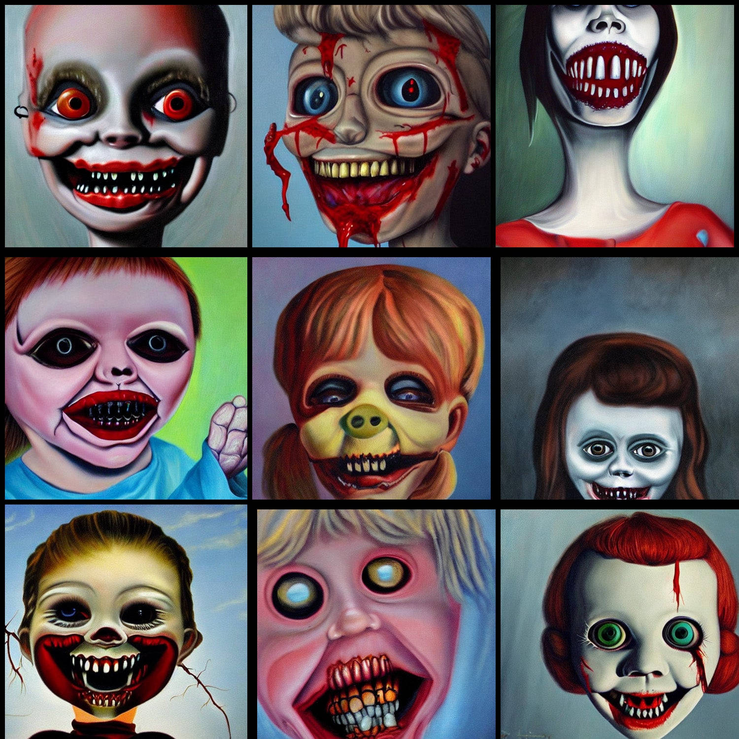 scary dolls, Halloween PFP, grotesque painted portraits, HD Desktop Wallpaper