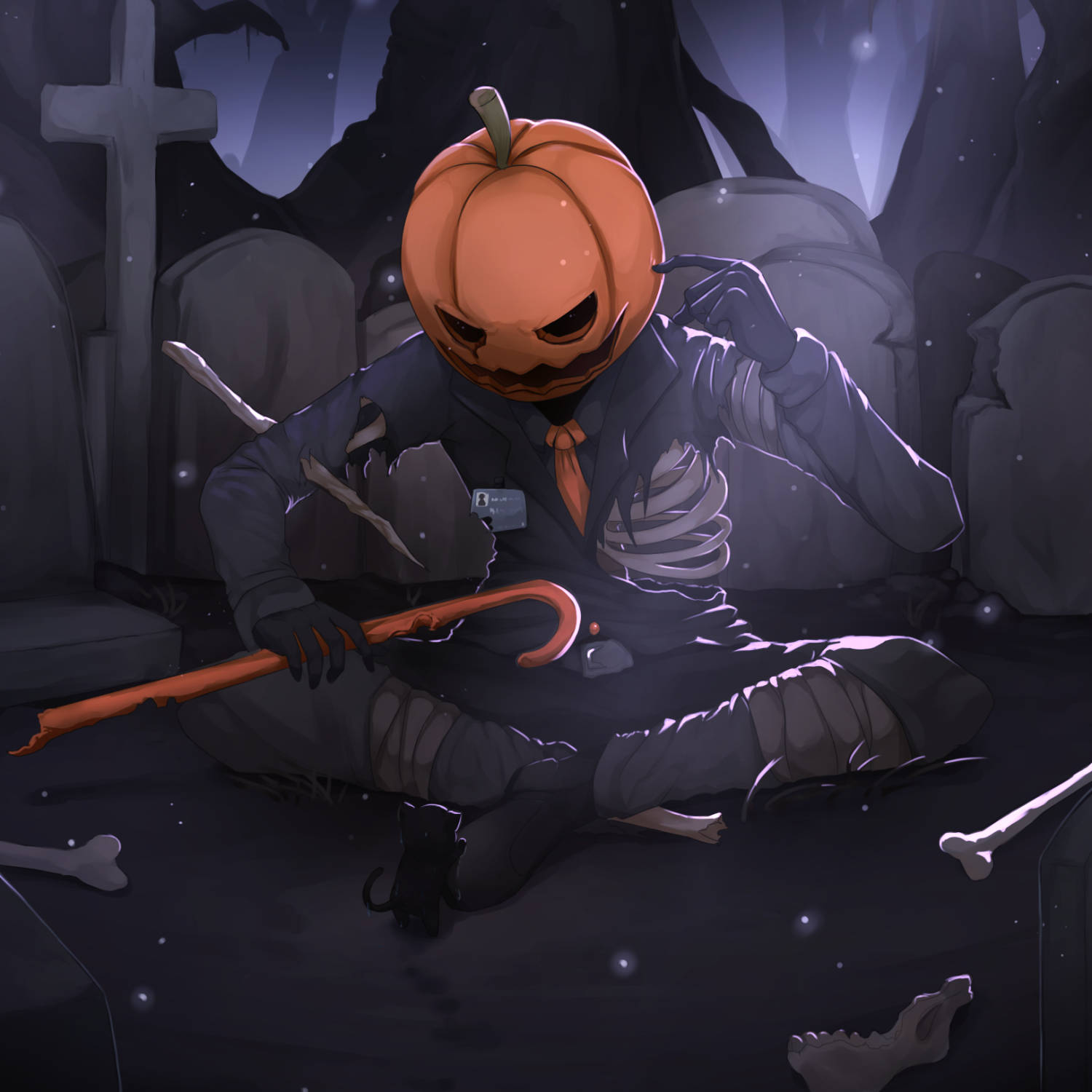 pumpkin-headed man, graveyard, tattered suit, HD Desktop Wallpaper