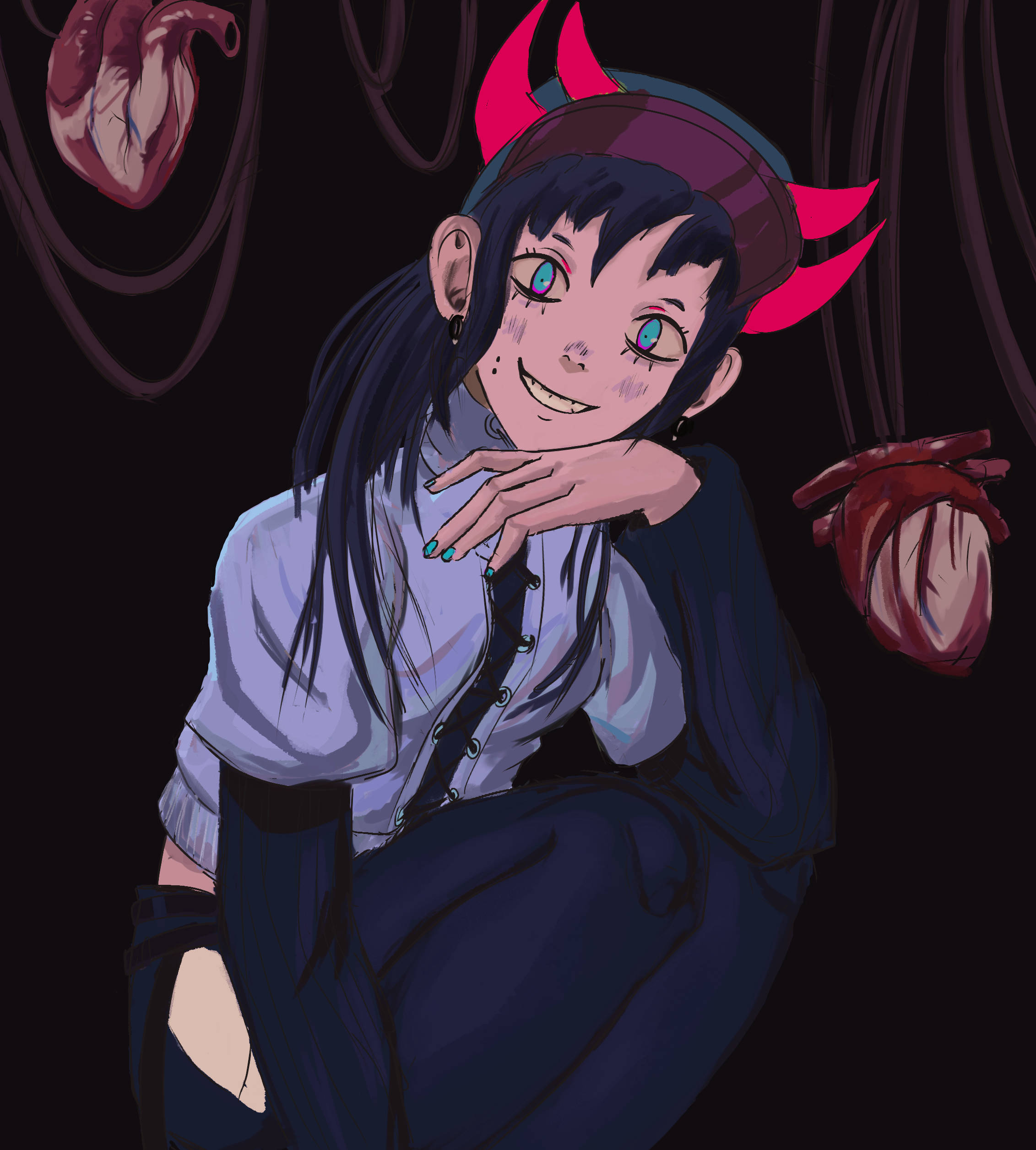 Halloween PFP, red horns, blue eyes, Full HD Phone Wallpaper