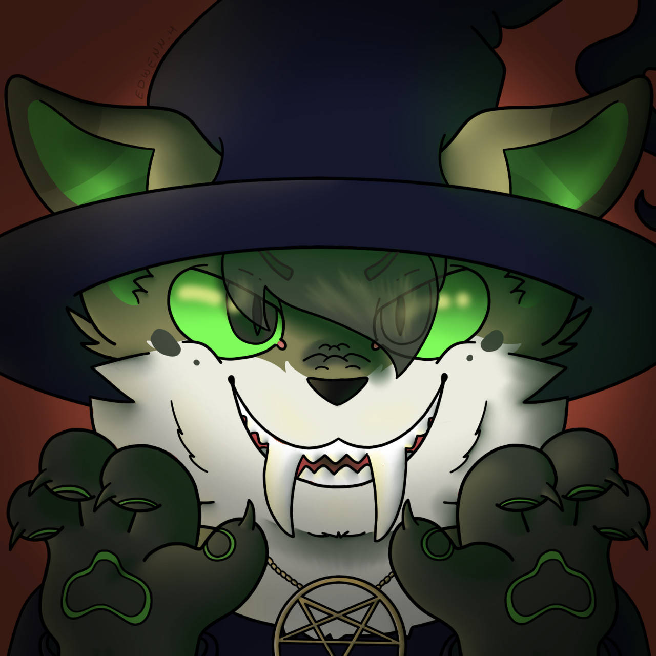 Halloween Pfp, green-eyed cat, cartoon witch cat, HD Desktop Wallpaper