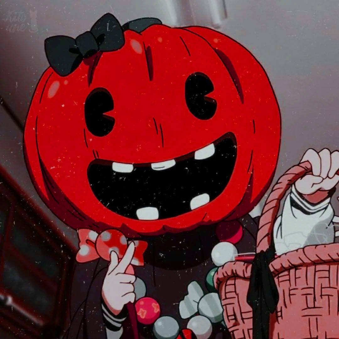 Halloween PFP, red pumpkin-headed, black bow, SD Desktop Wallpaper