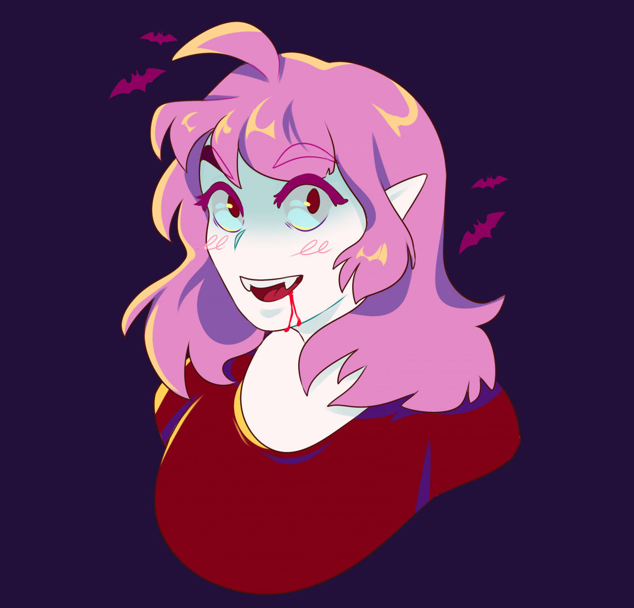 vampire girl, pink hair, fangs, HD Desktop Wallpaper