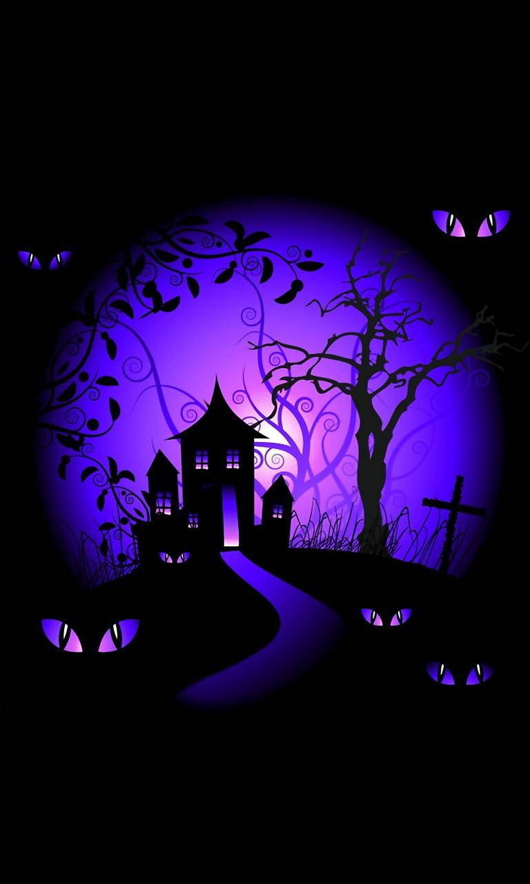 haunted house, purple, full moon, HD Phone Wallpaper