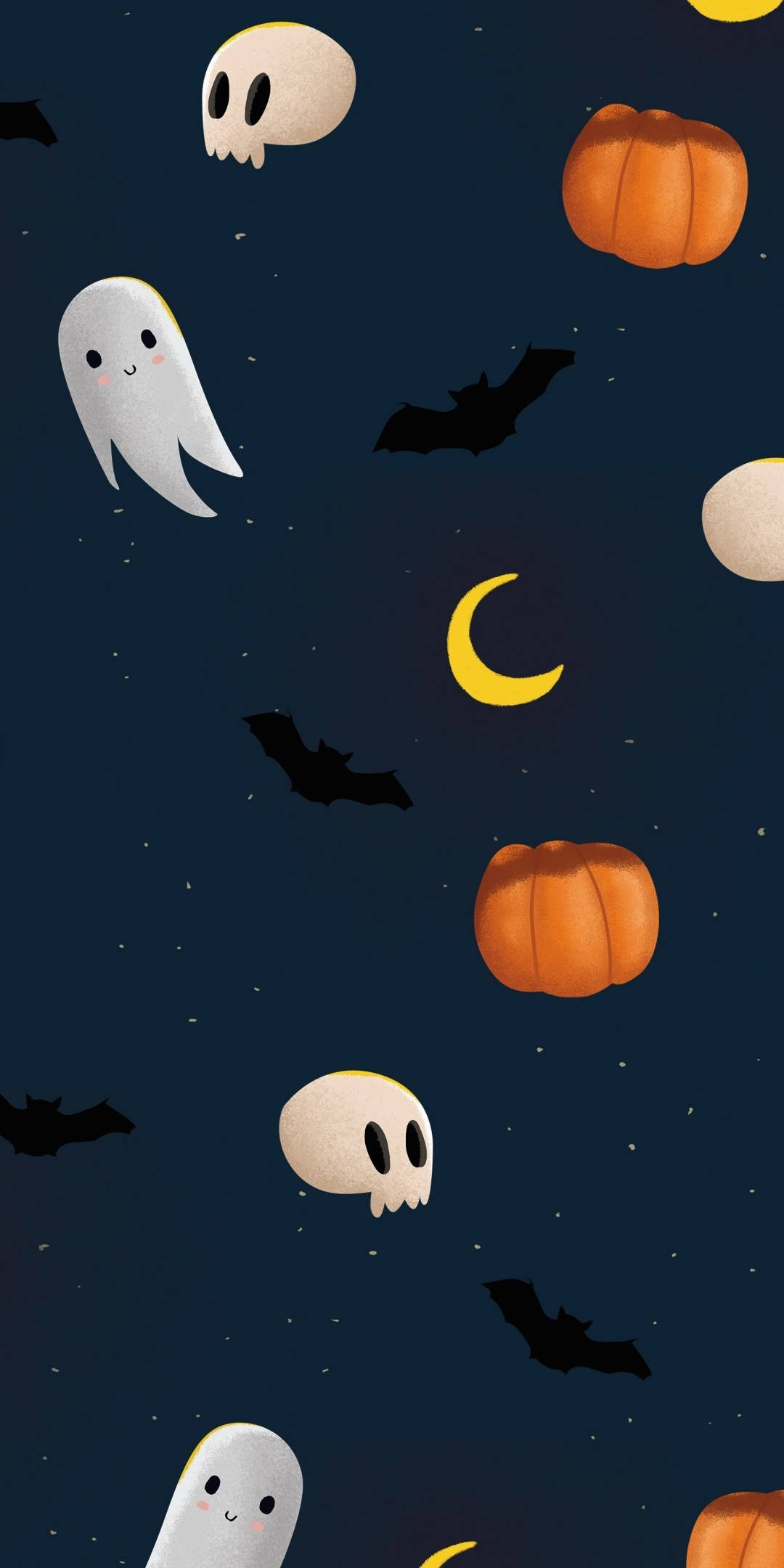 cartoon ghosts, pumpkins, bats, Full HD Phone Wallpaper