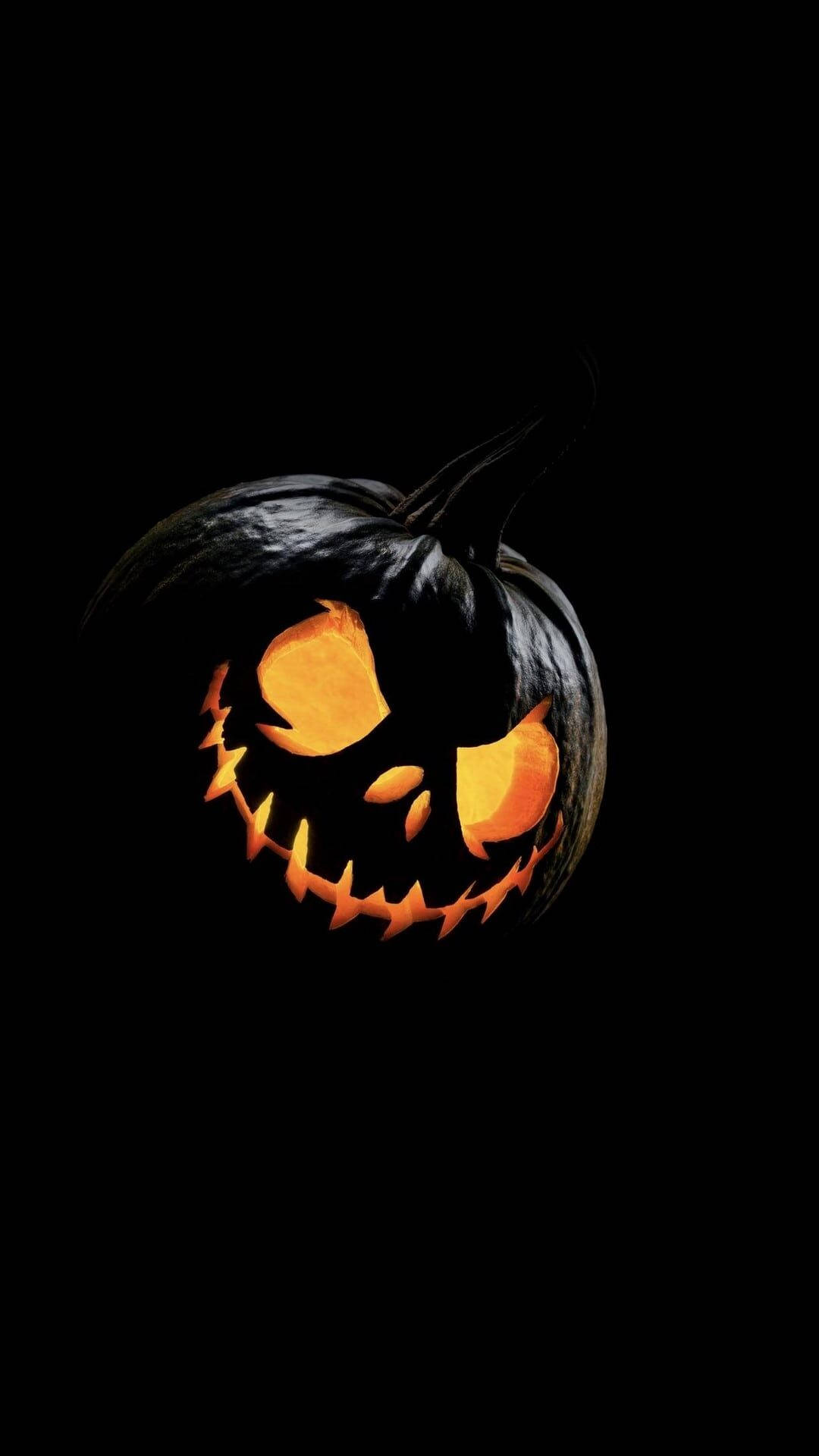 Simple Pumpkin Halloween Phone, jack-o'-lantern, glowing orange eyes, Full HD Phone Wallpaper