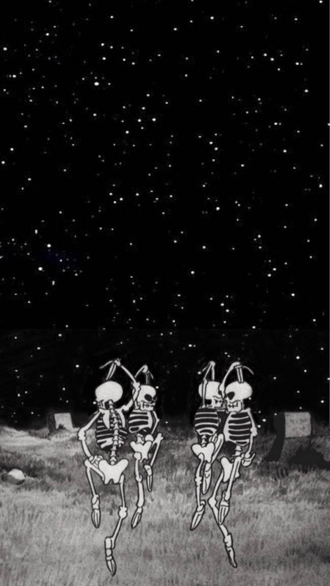 dancing skeletons, Halloween Phone, starry night sky, Full HD Phone Wallpaper