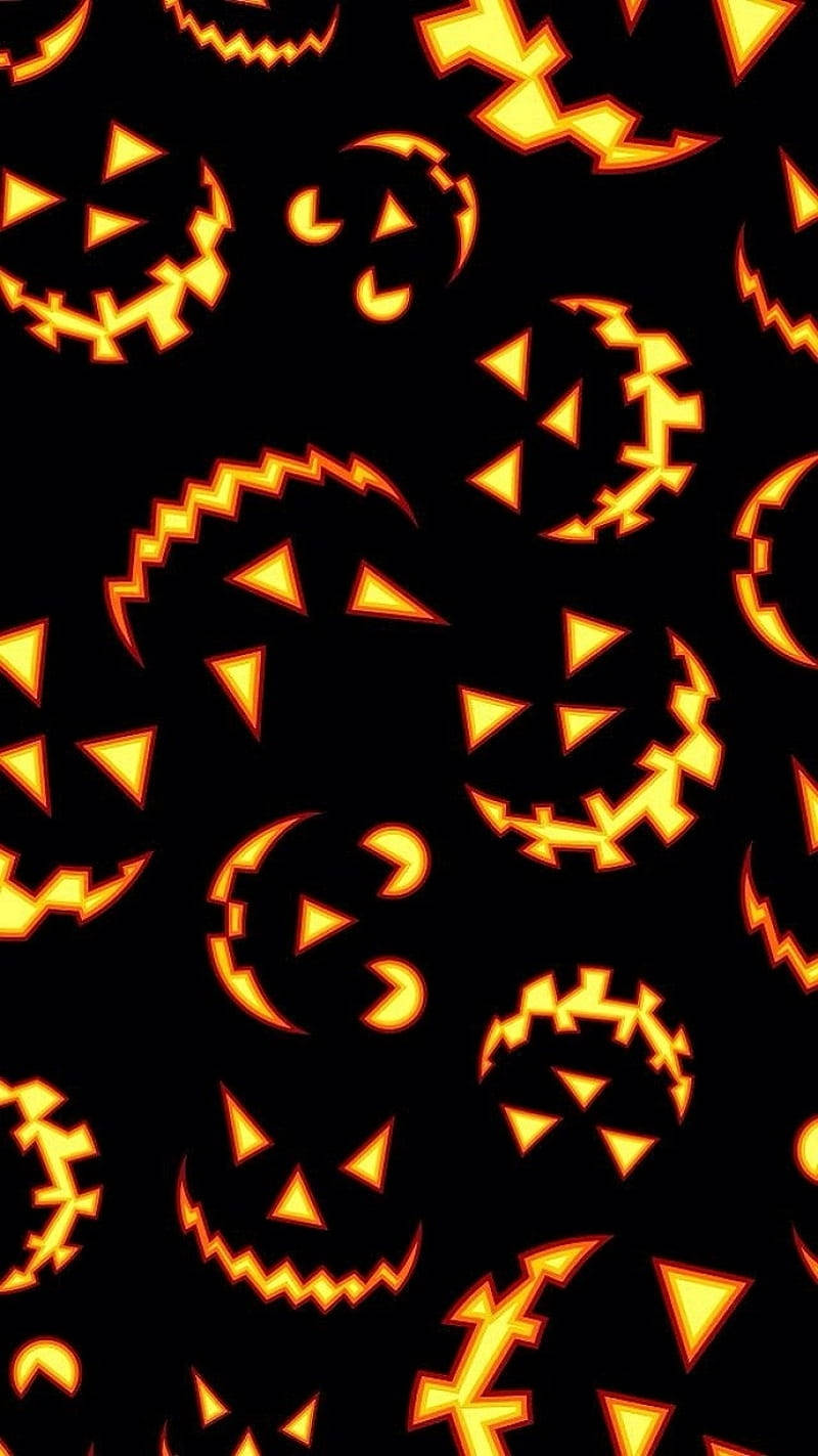 spooky pumpkin faces, jack-o'-lantern faces, glowing orange, HD Phone Wallpaper