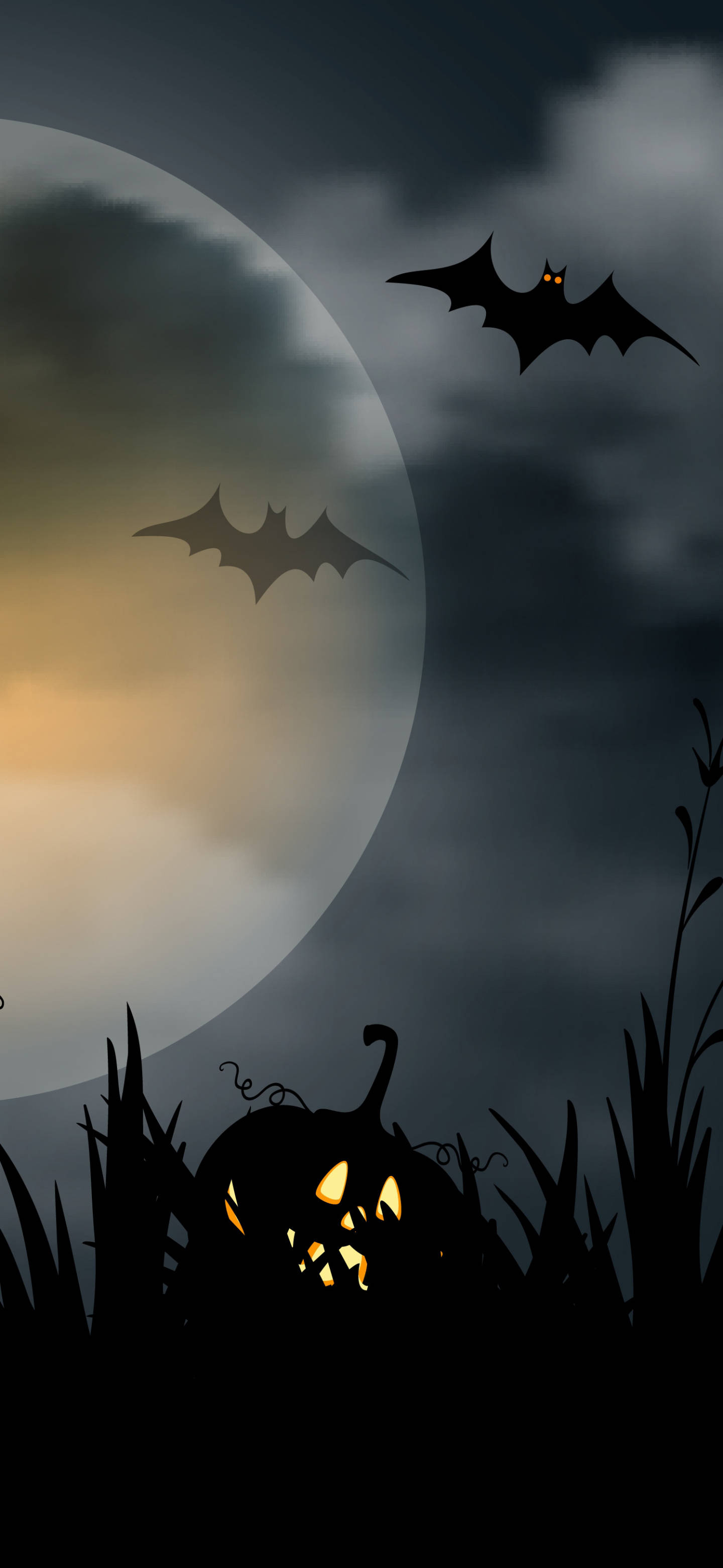 jack-o'-lantern, moon, bats, 2K Phone Wallpaper