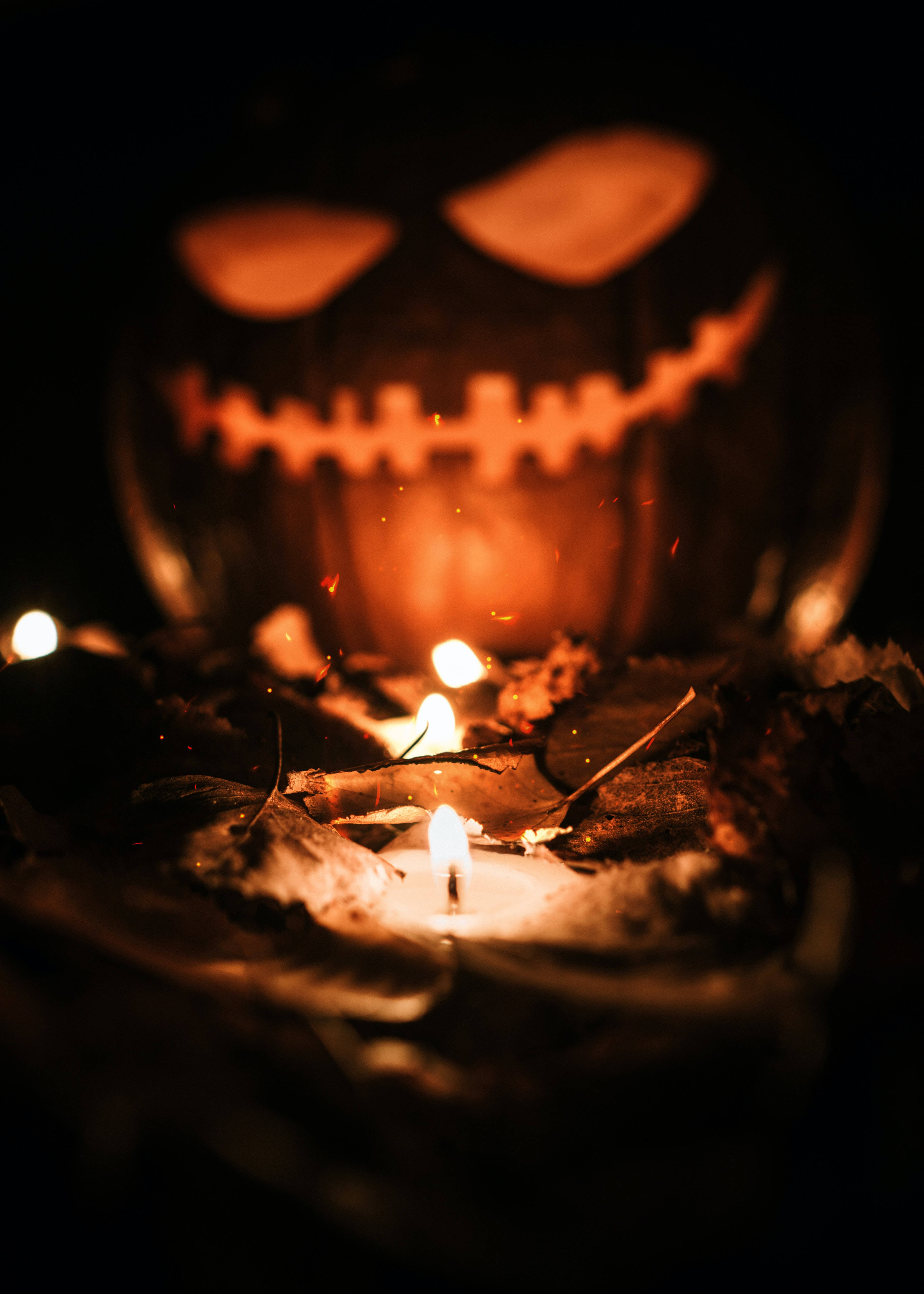 pumpkin, lit candle, jack-o'-lantern, 4K Phone Wallpaper