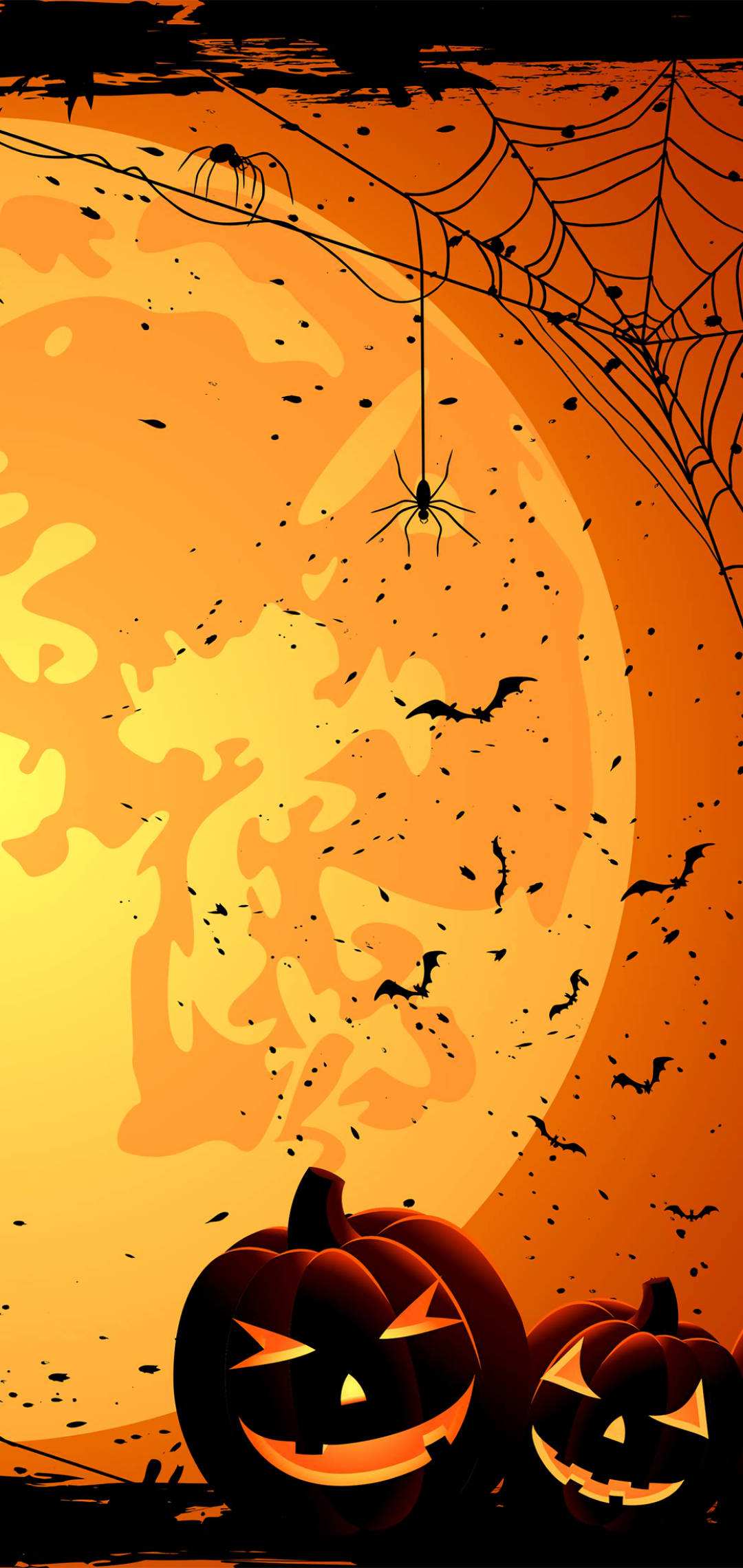 jack-o'-lanterns, fiery orange moon, bats, Full HD Phone Wallpaper