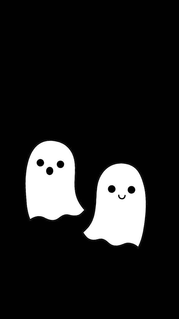 black and white aesthetic, cute white cartoon ghosts, solid black background, SD Phone Wallpaper