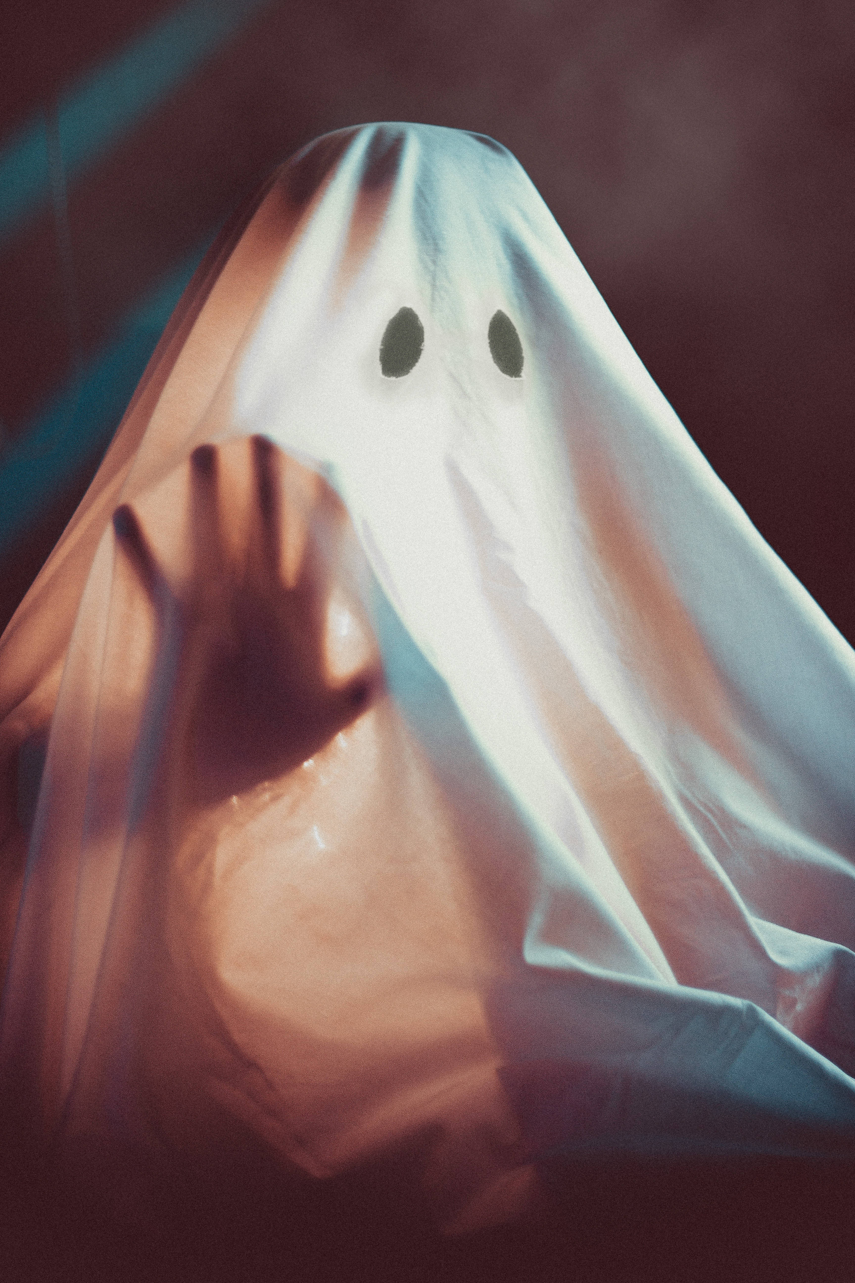 ghost costume, white sheet, black eye holes, 5K Phone Wallpaper