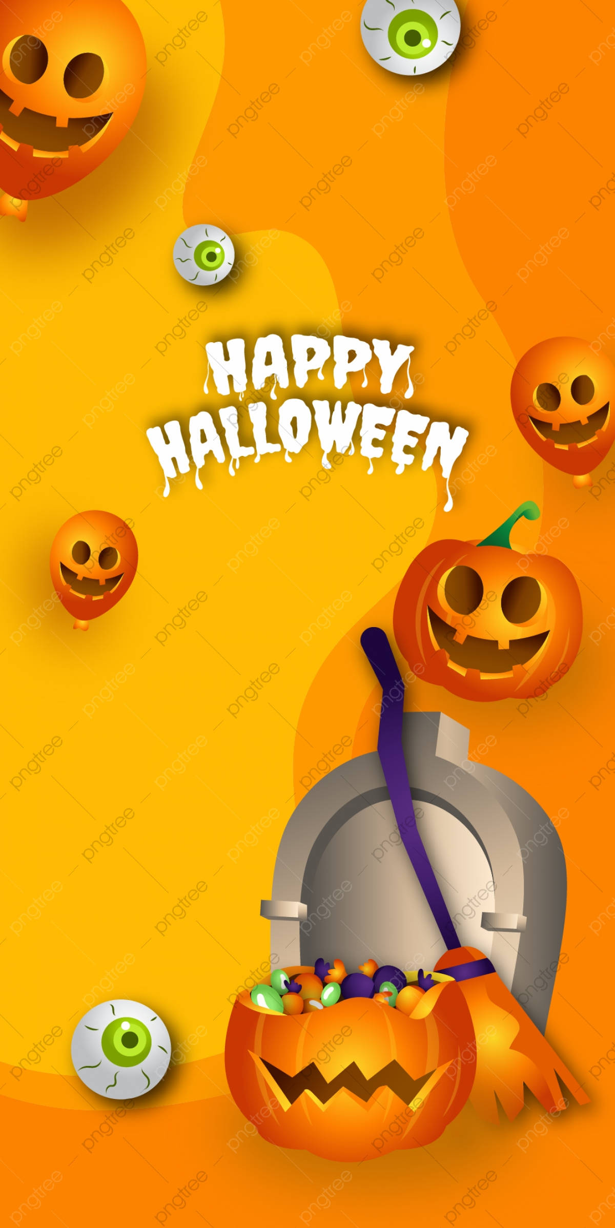 Orange Poster Halloween Phone, jack-o-lanterns, pumpkin bucket, Full HD Phone Wallpaper