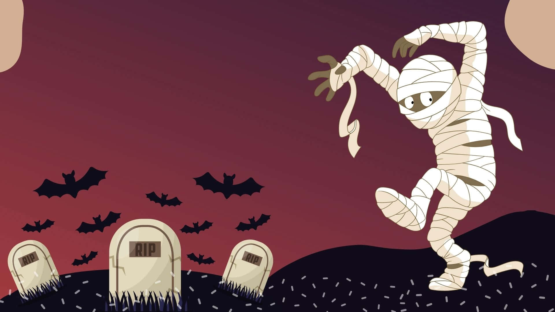 mummy costume, cartoon mummy, graveyard, Full HD Desktop Wallpaper