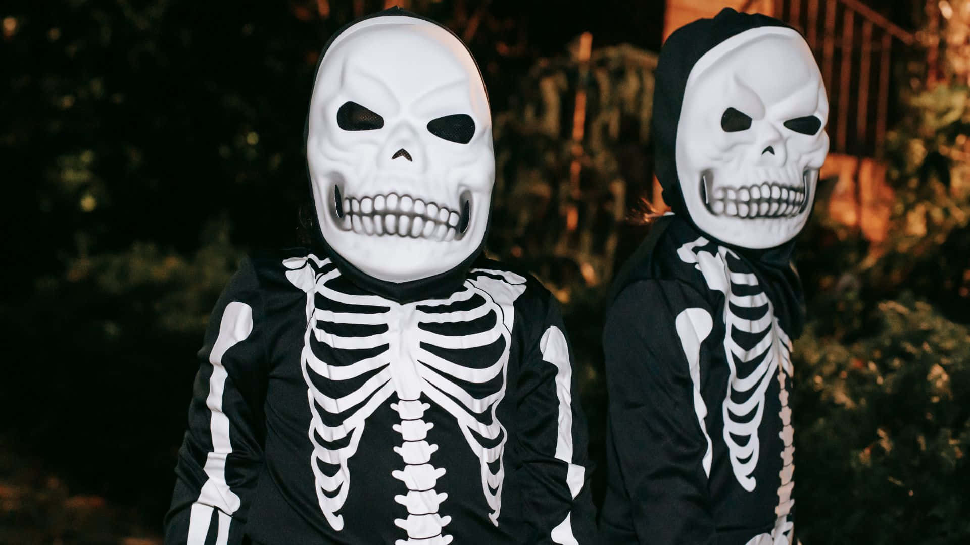 skeleton costumes, skull masks, children, Full HD Desktop Wallpaper