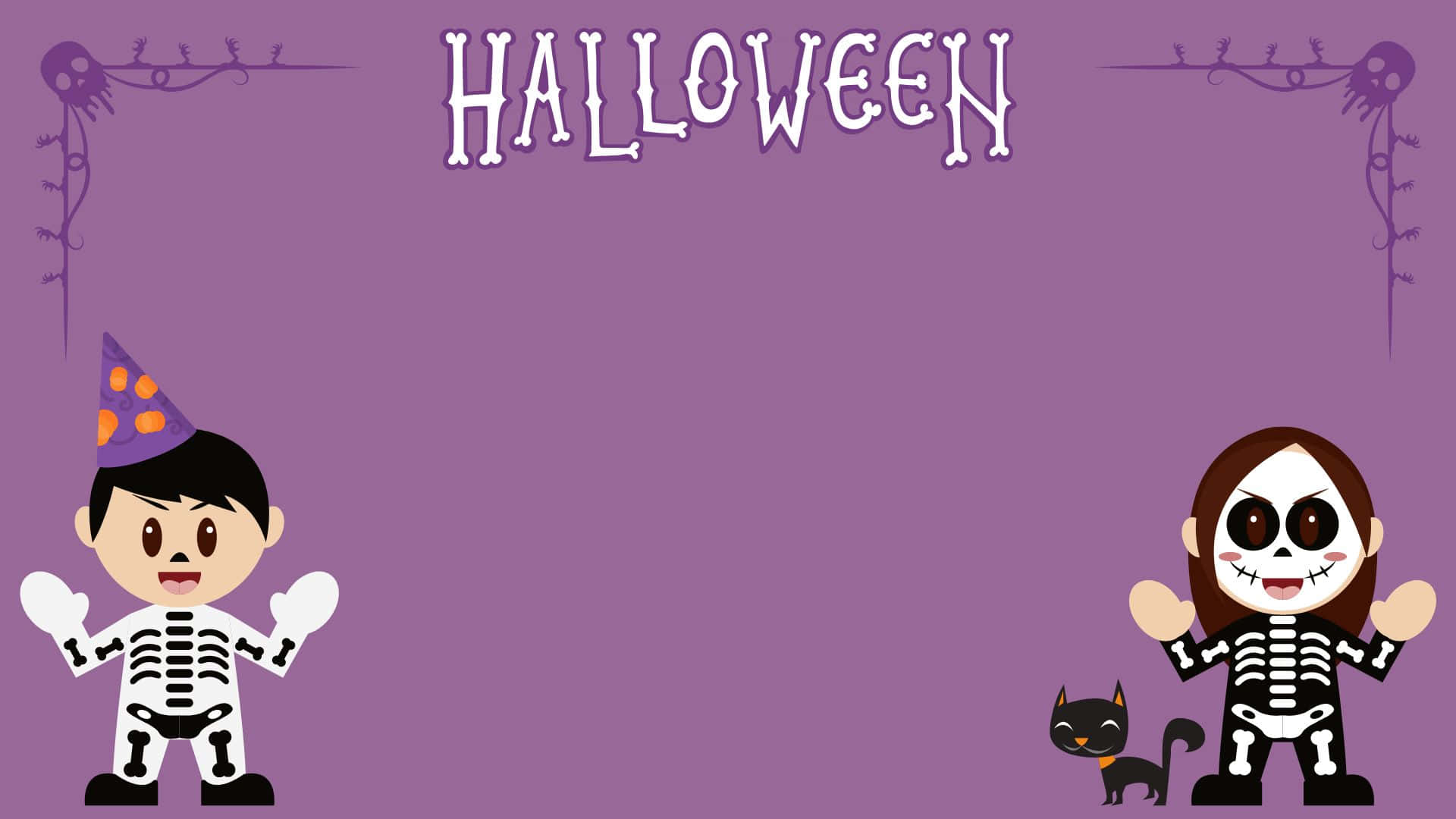skeleton costumes, cartoon children, Halloween, Full HD Desktop Wallpaper