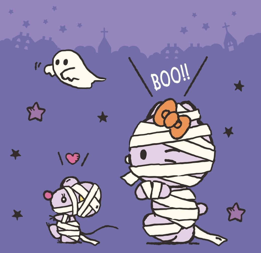 mummy costumes, orange bows, purple night sky, SD Desktop Wallpaper