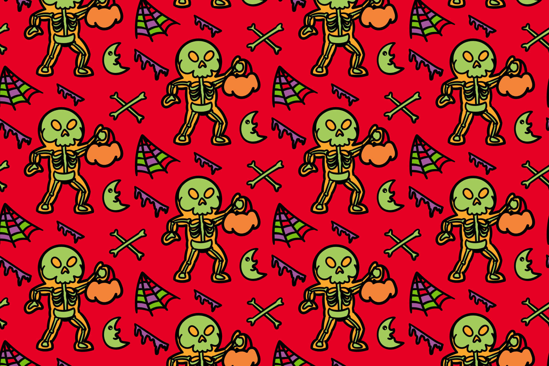 skeleton costumes, dancing green skeletons, pumpkins, Full HD Desktop Wallpaper