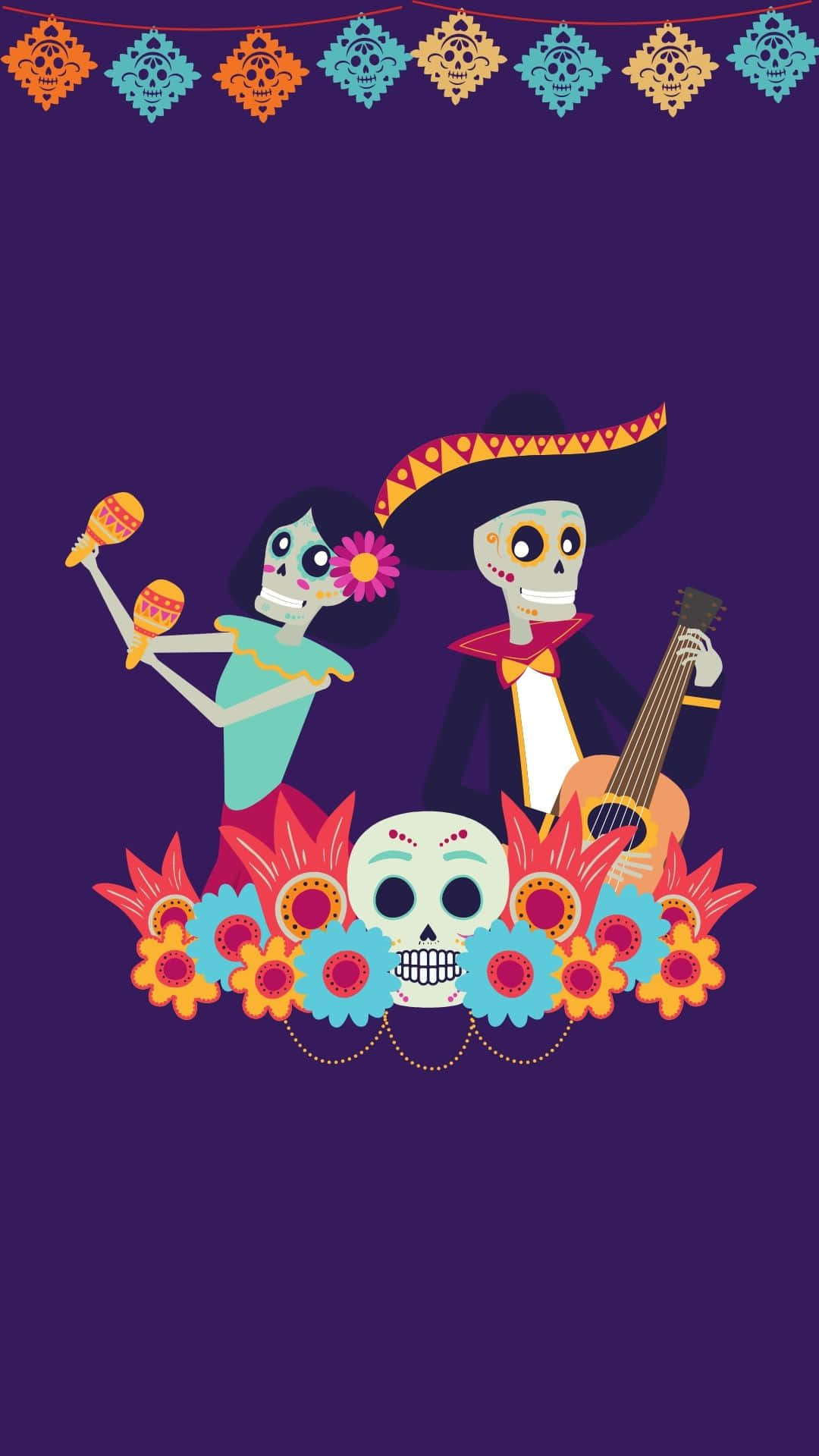 skeleton costumes, sugar skulls, maracas, Full HD Phone Wallpaper