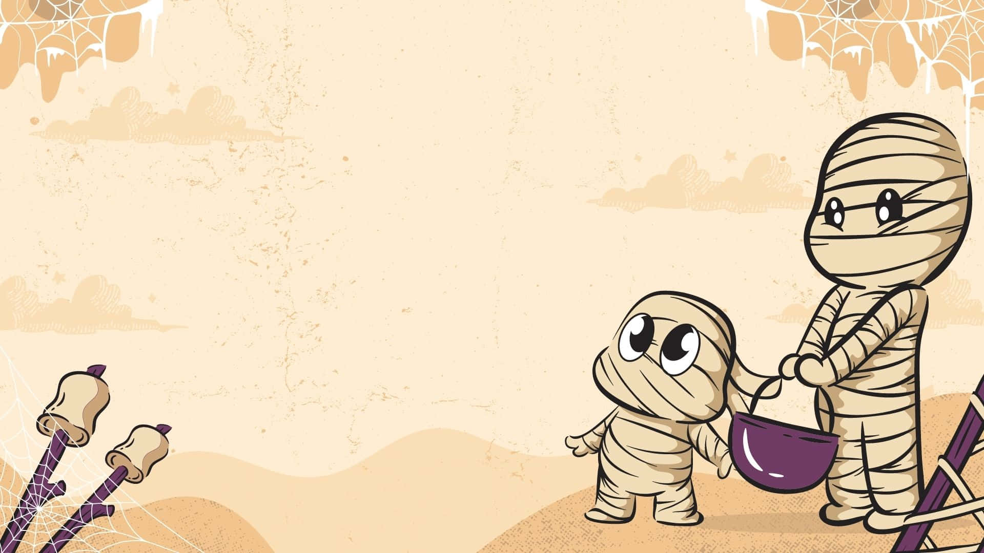 Mummy Costume, cartoon mummies, purple bucket, Full HD Desktop Wallpaper