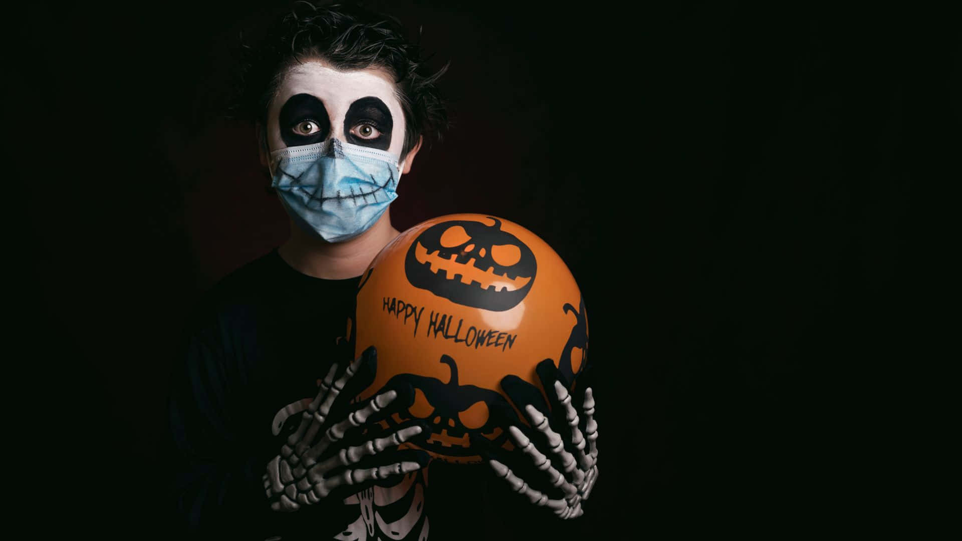 skeleton costumes, skull makeup, medical mask, Full HD Desktop Wallpaper