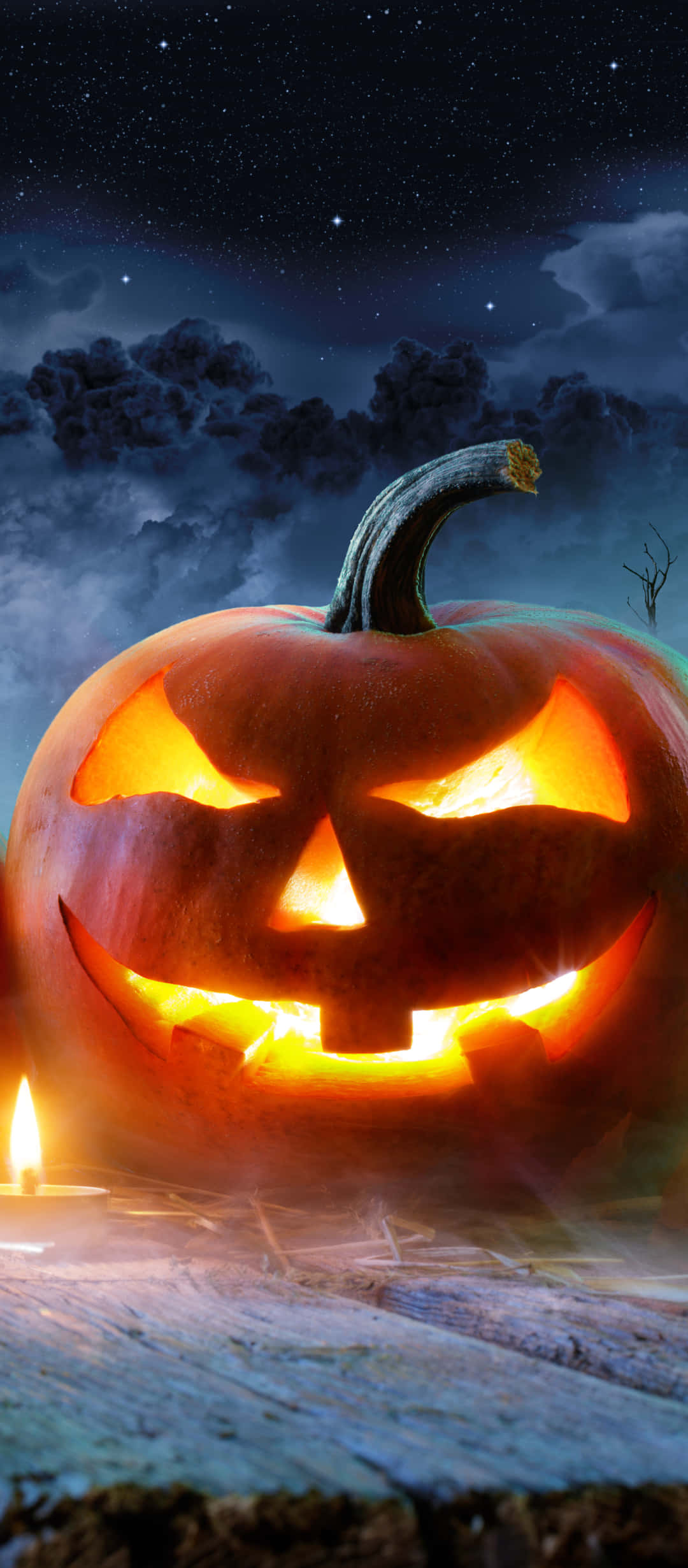 Halloween Pumpkin, glowing jack-o'-lantern, menacing grin, Full HD Phone Wallpaper