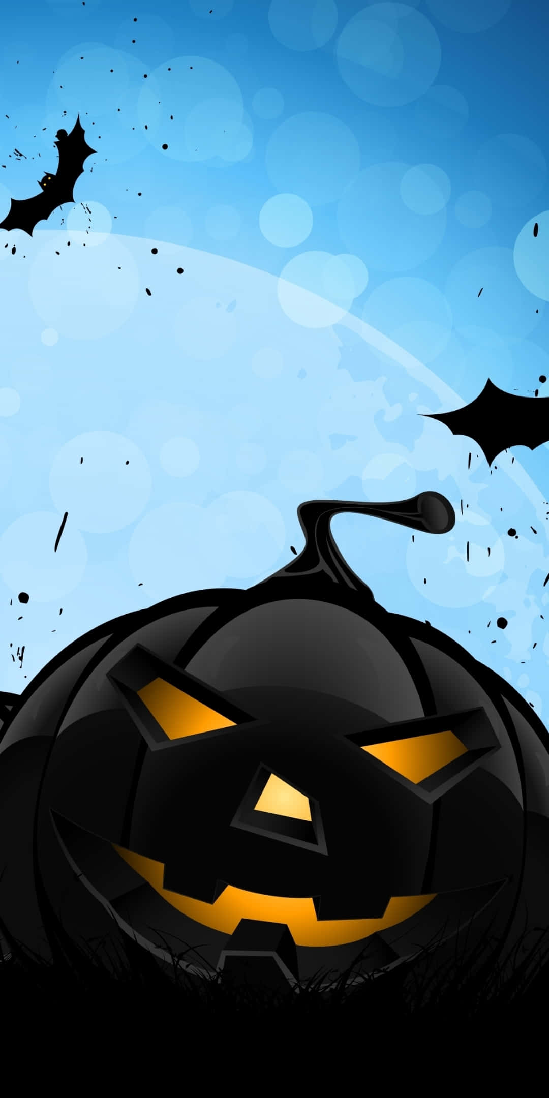 Halloween Pumpkin, black jack-o'-lantern, glowing orange eyes, Full HD Phone Wallpaper