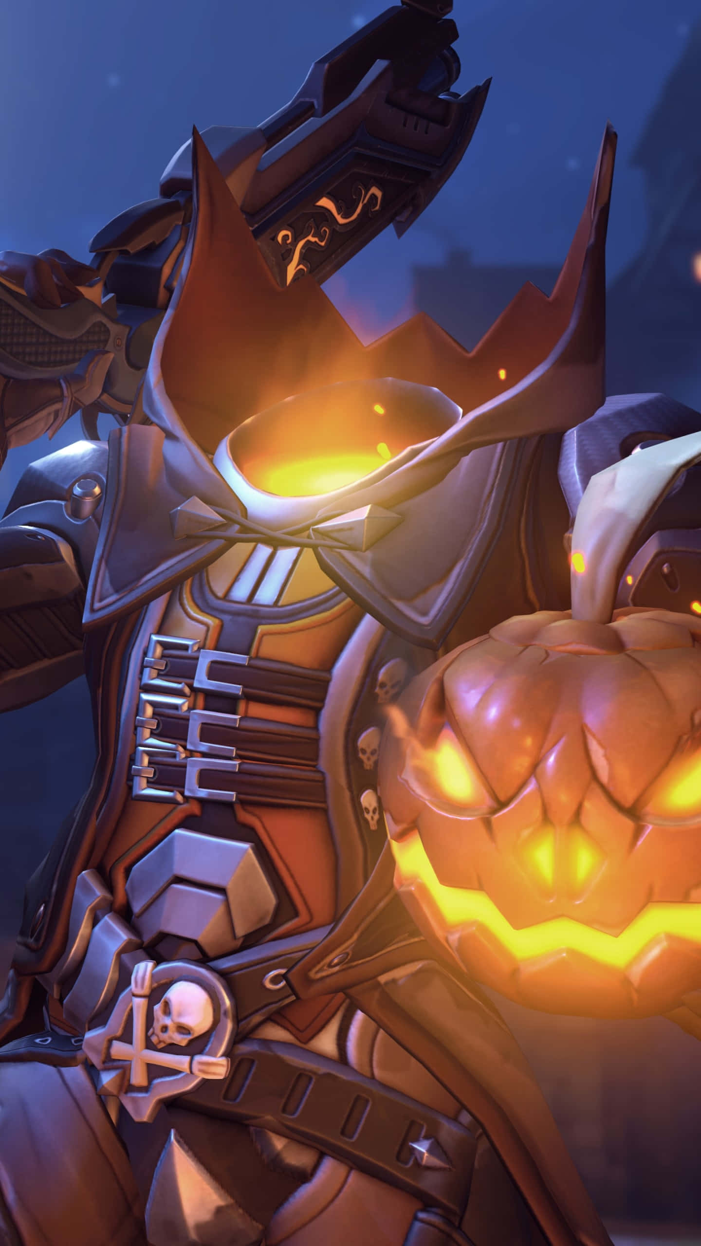 Halloween Pumpkin Armor Character, glowing pumpkin head, jack o lantern, 2K Phone Wallpaper
