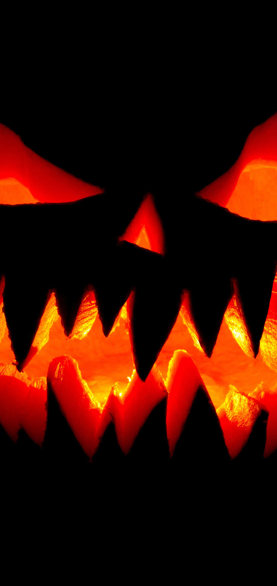glowing orange eyes, jagged teeth, dark pumpkin, Full HD Phone Wallpaper